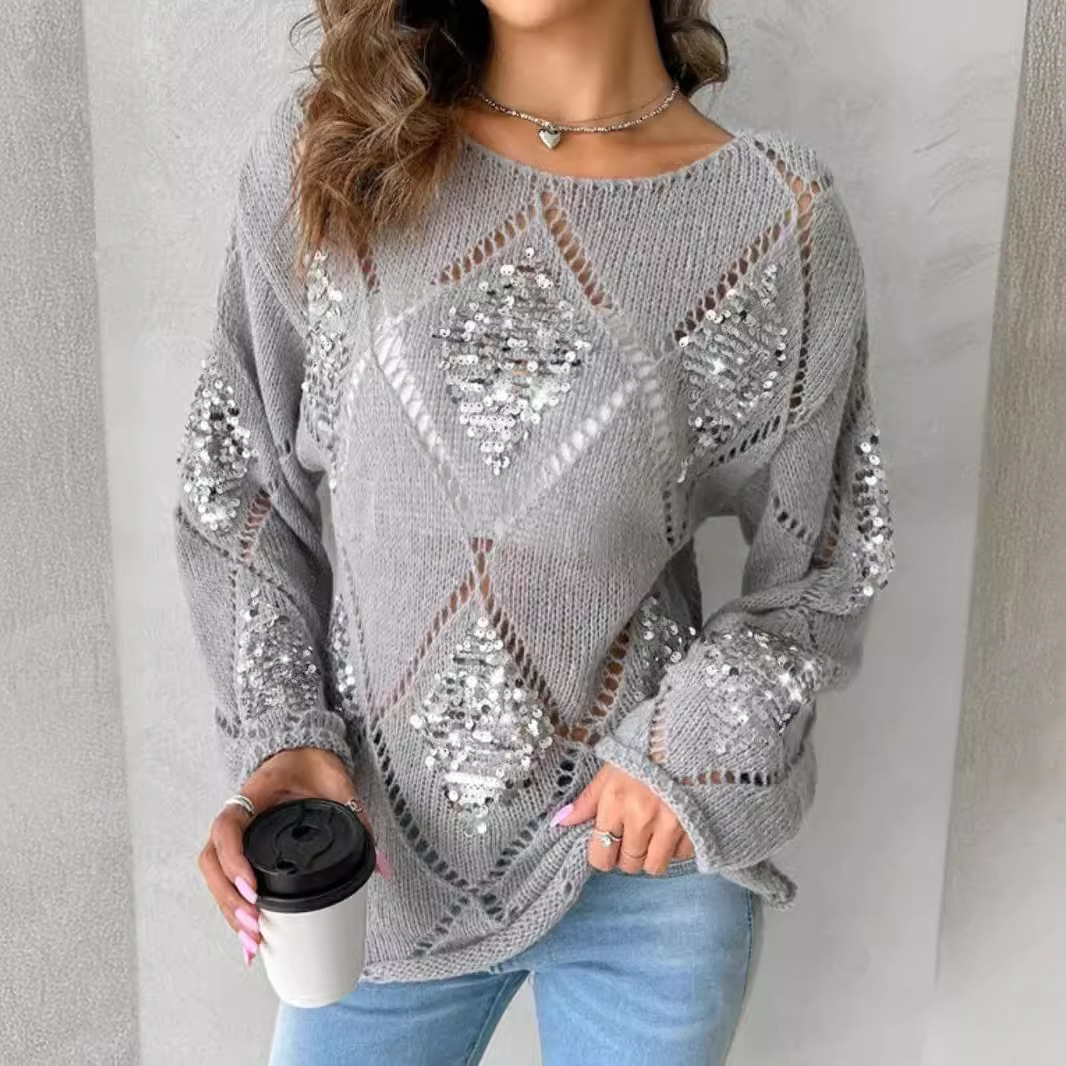 Women's Knit Sweater Long Sleeve Crewneck Pullover Top SSU-00117
