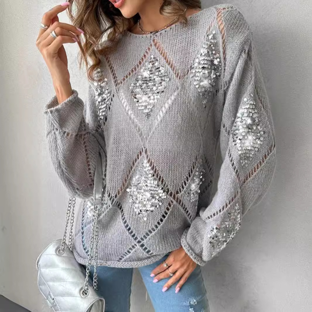 Women's Knit Sweater Long Sleeve Crewneck Pullover Top SSU-00117