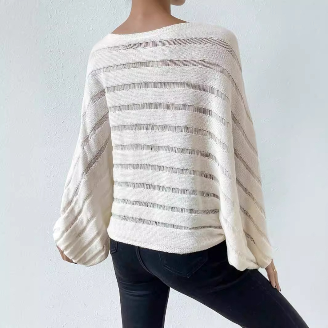 Striped Knit Top One Shoulder Long Sleeve Spring Summer SSU-00044