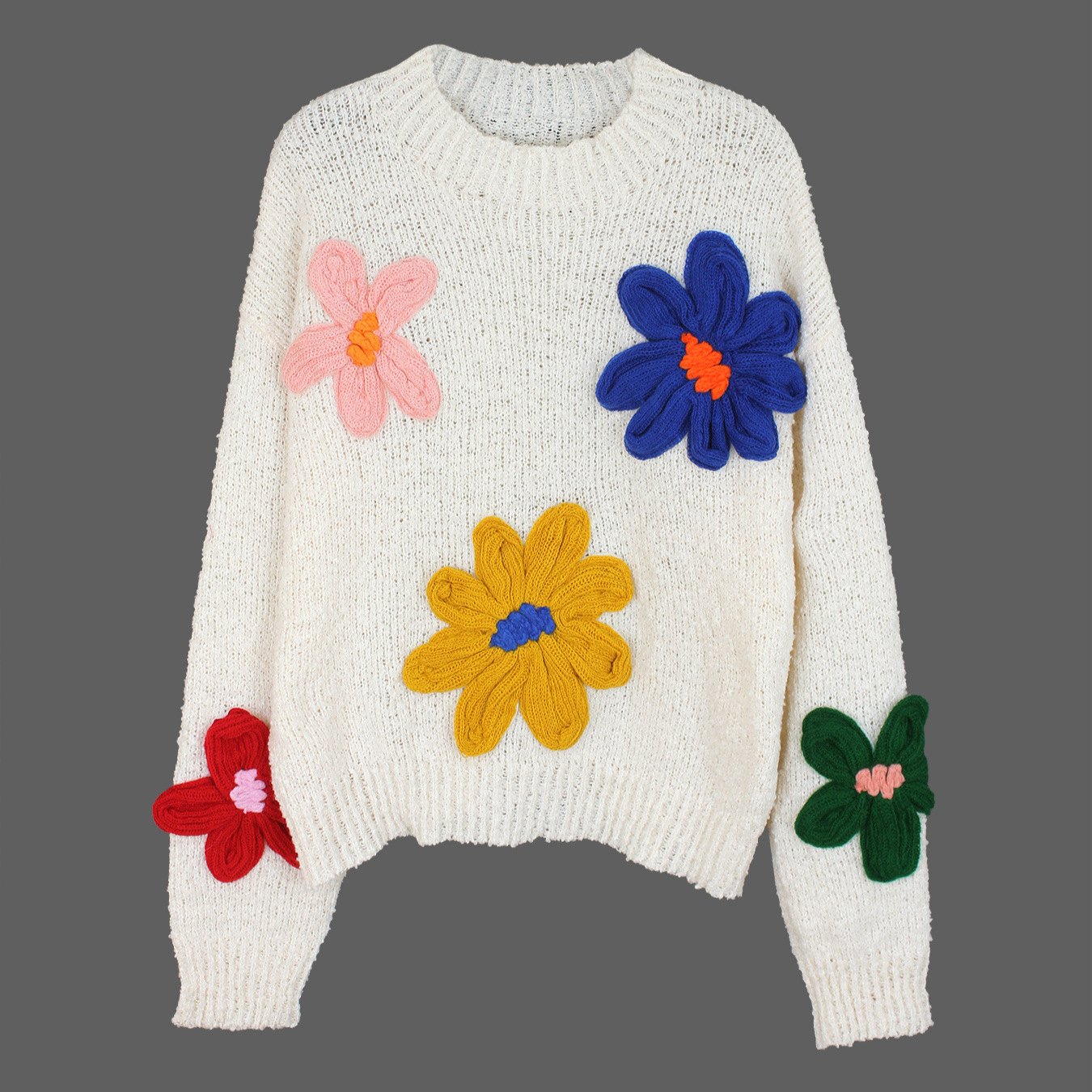 Floral Print Sweater Lightweight Polyester Pullover with Long Sleeves SSU-00003