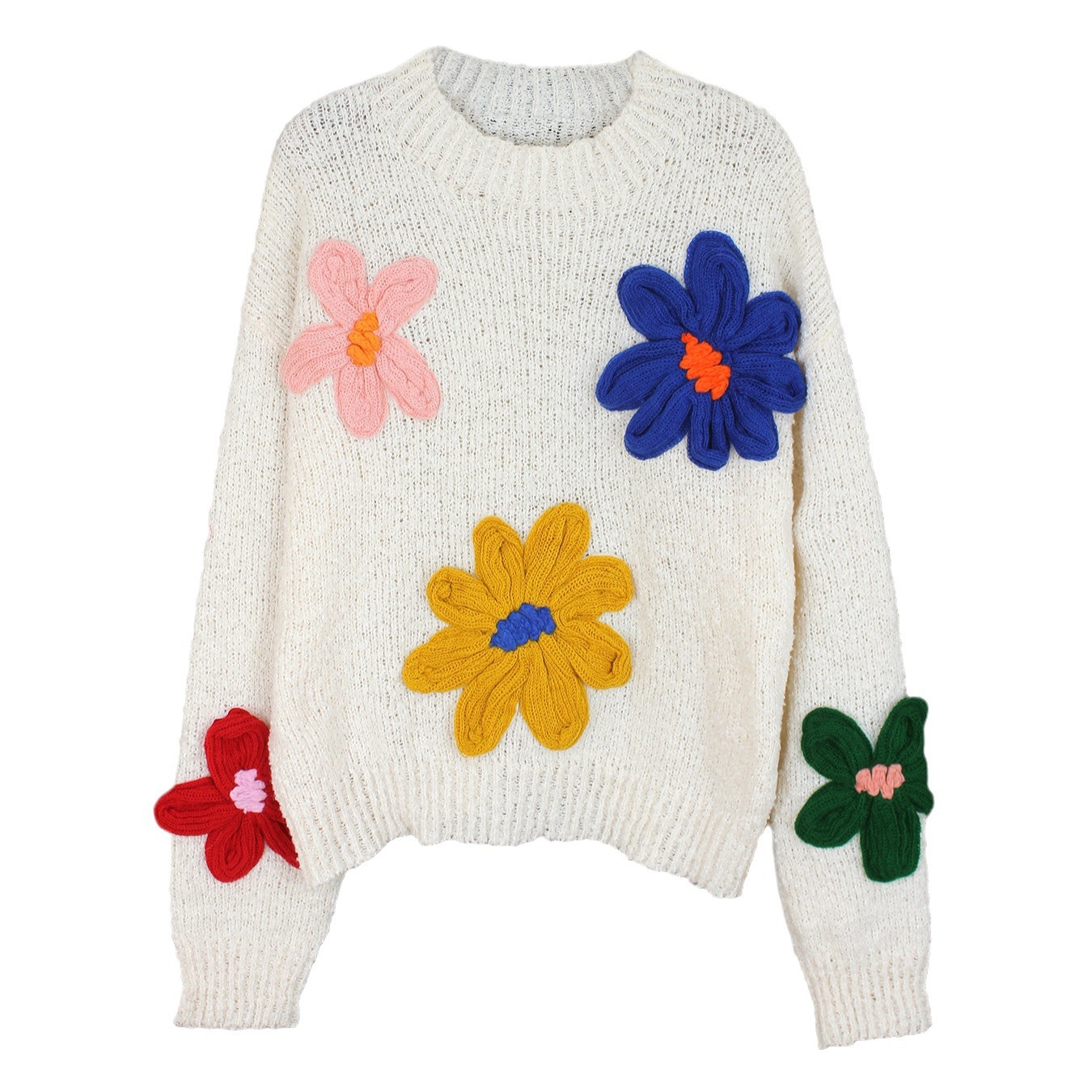 Floral Print Sweater Lightweight Polyester Pullover with Long Sleeves SSU-00003