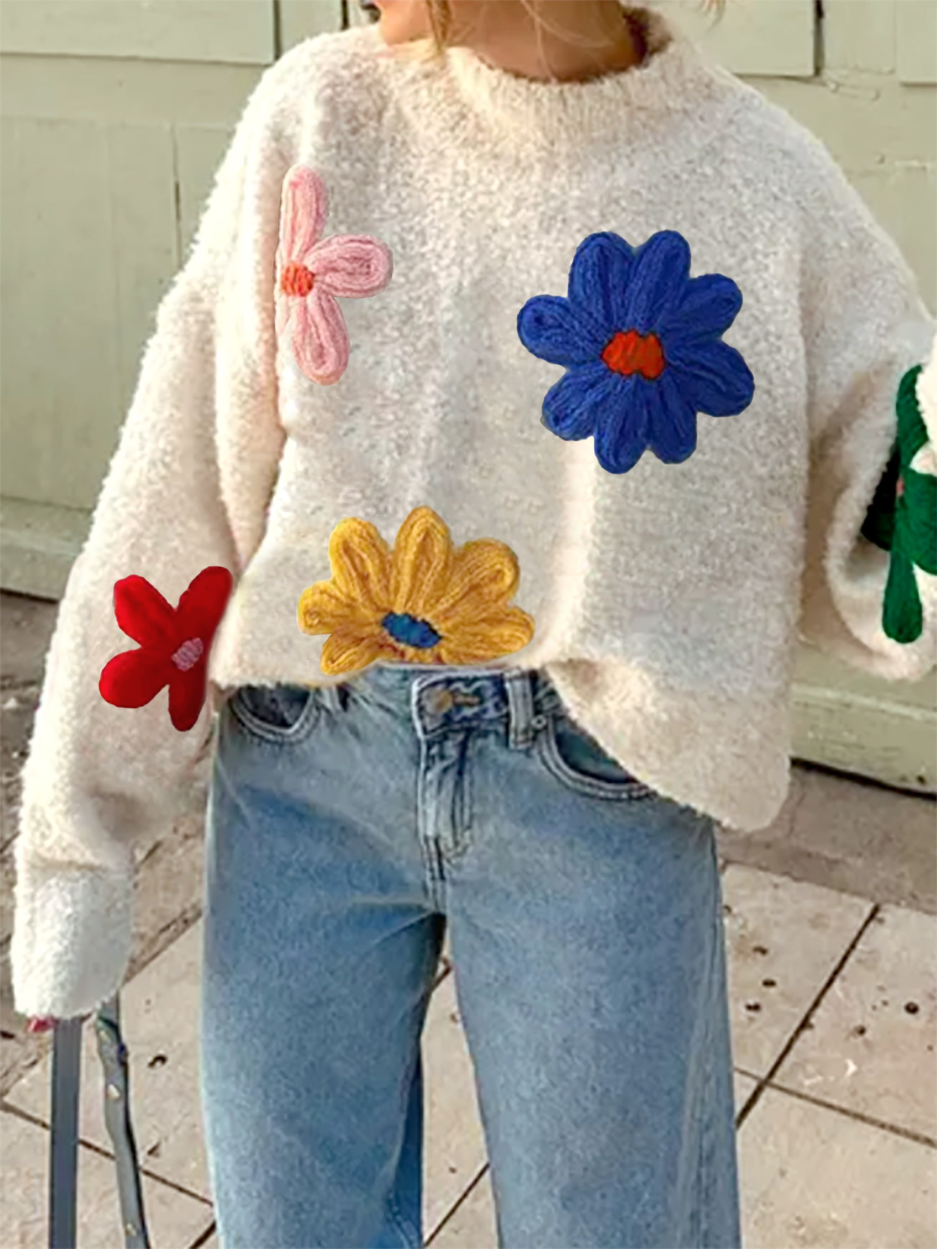 Floral Print Sweater Lightweight Polyester Pullover with Long Sleeves SSU-00003