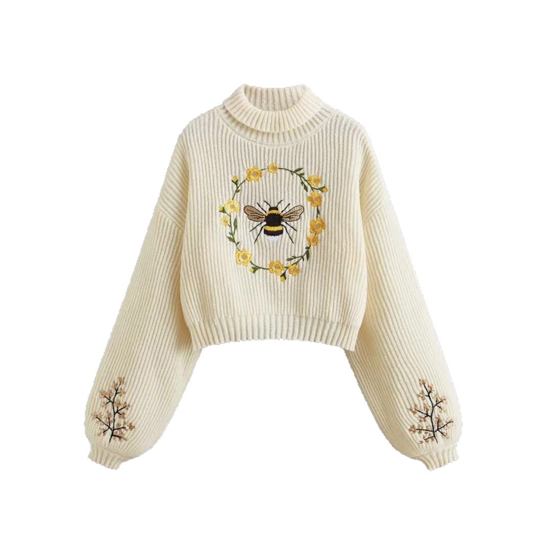 Cashmere Women's Turtleneck Sweater Embroidered Long Sleeve SSU-00091