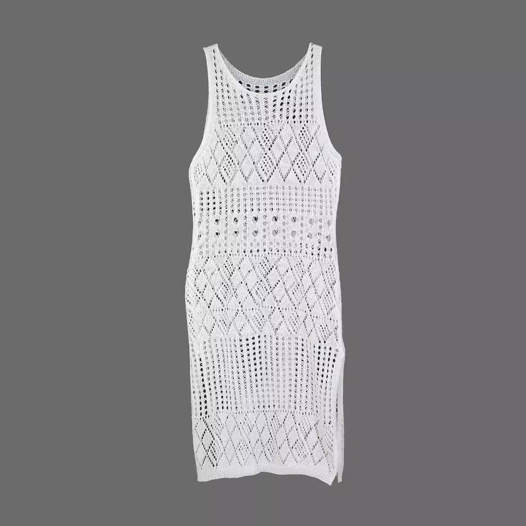 Knitted Sleeveless Split Maxi Dress - Beach Vacation