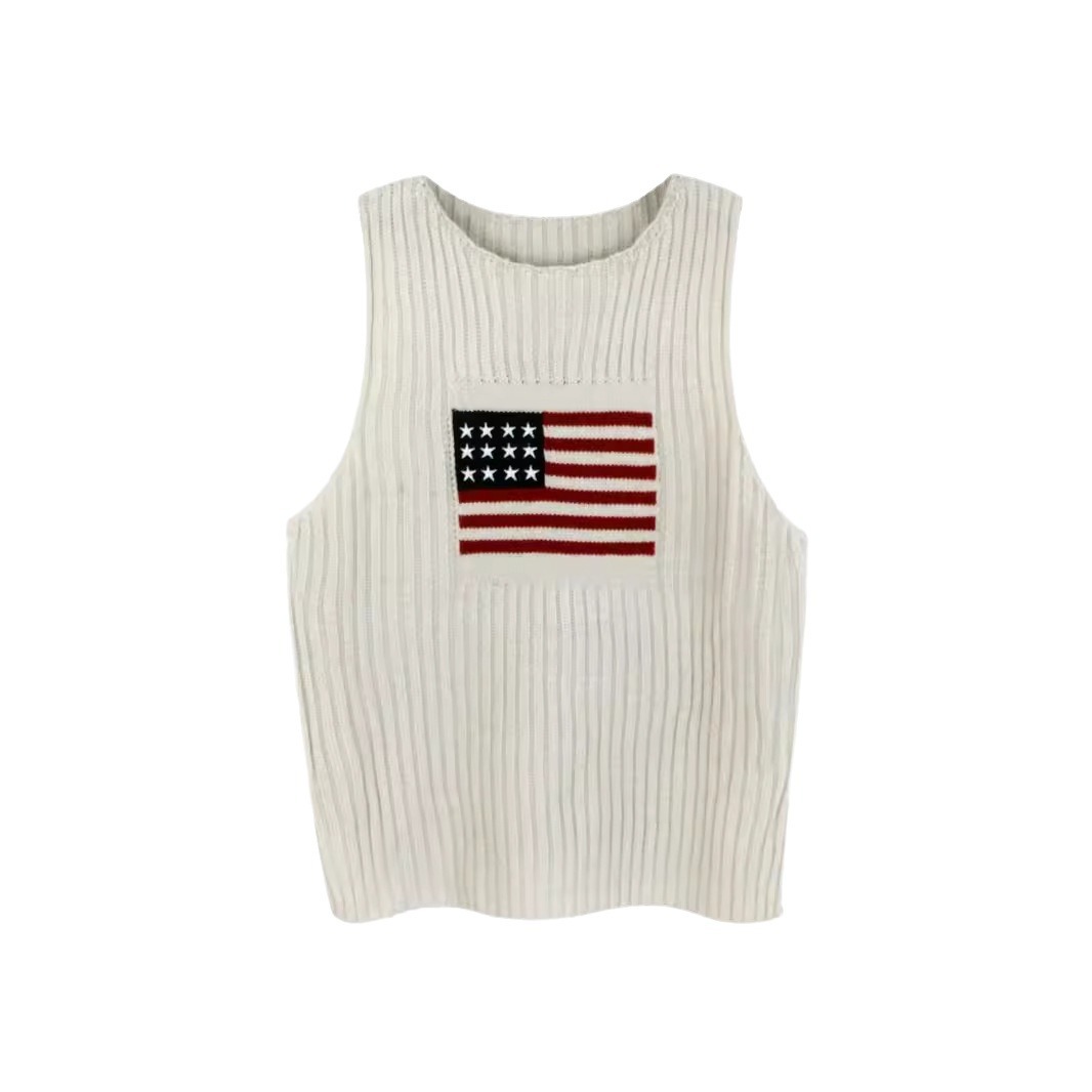 Knitted Sweater Vest Women American Flag Independence Day Summer SSU-00049