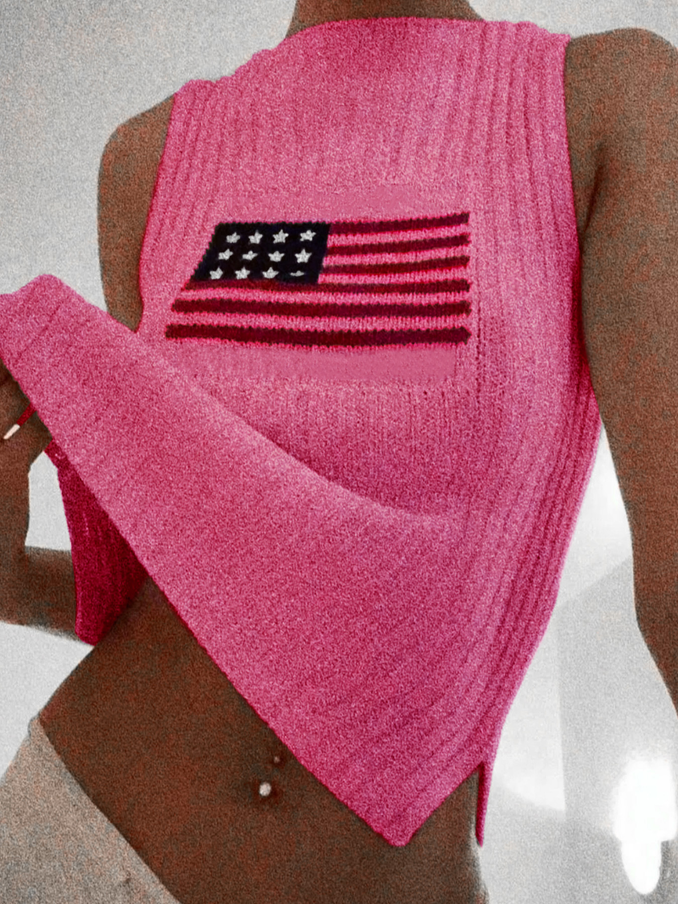 Knitted Sweater Vest Women American Flag Independence Day Summer SSU-00049