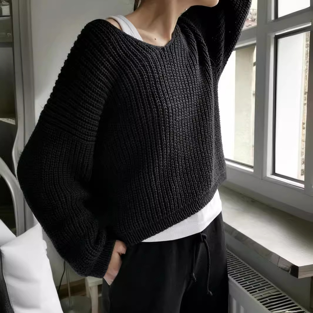 Women's V-Neck Long Sleeve Sweater Knit Pullover Top SSU-00102