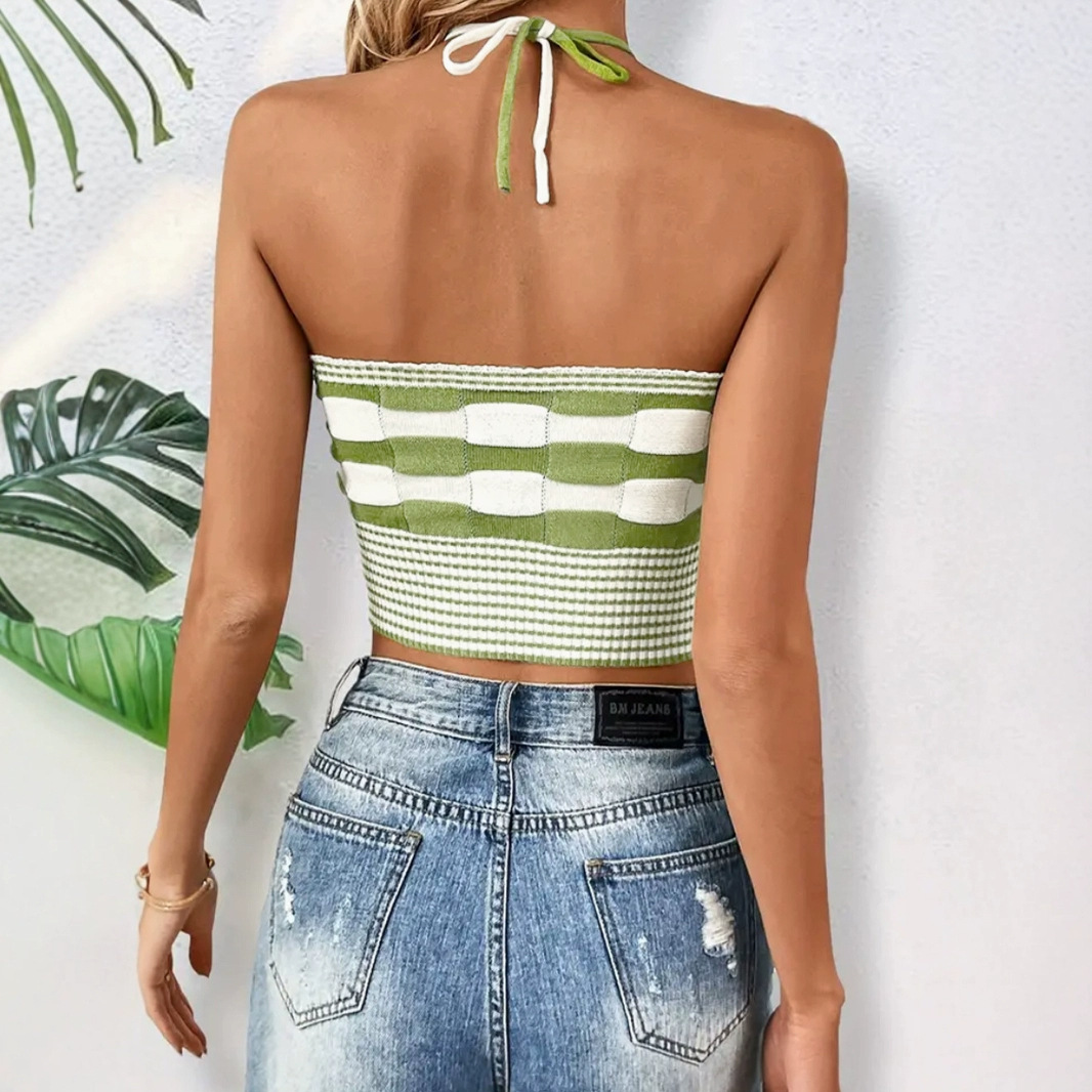 Knitted Halter Crop Top - Strapless Beach Tank Summer SSU-00027