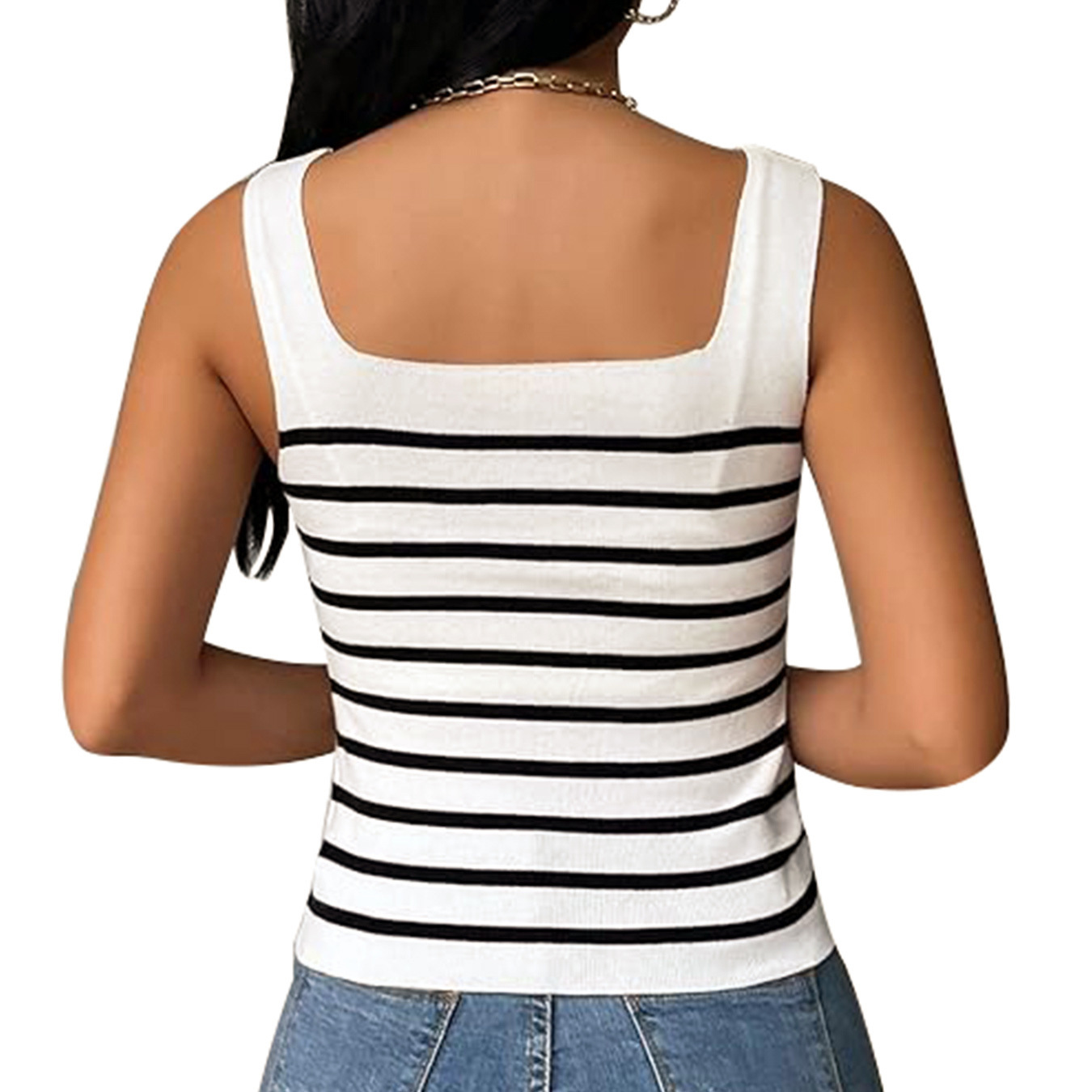Striped Cami Top Set - Square Neck Sleeveless Summer Set SSU-00025