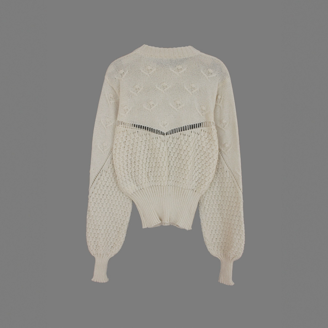 Knit Crewneck Long Sleeve Pullover Hollow Out Top - Spring/Autumn SSU-00069