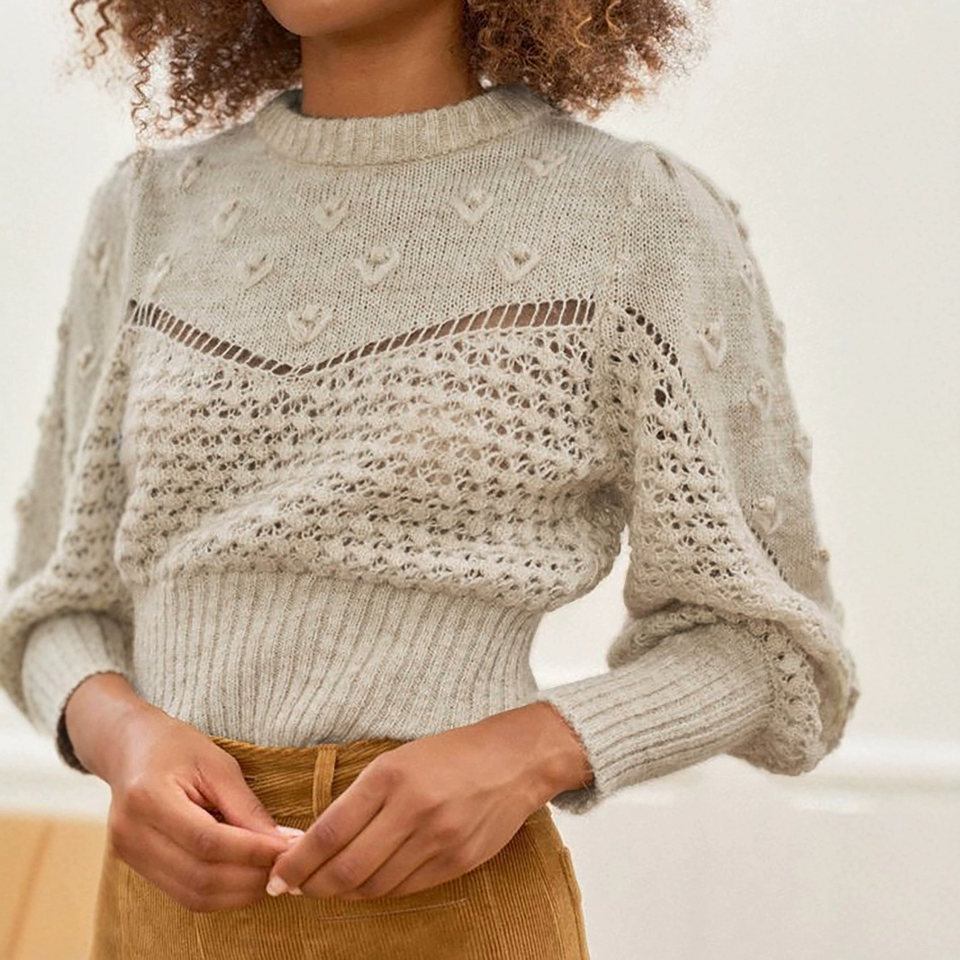 Knit Crewneck Long Sleeve Pullover Hollow Out Top - Spring/Autumn SSU-00069