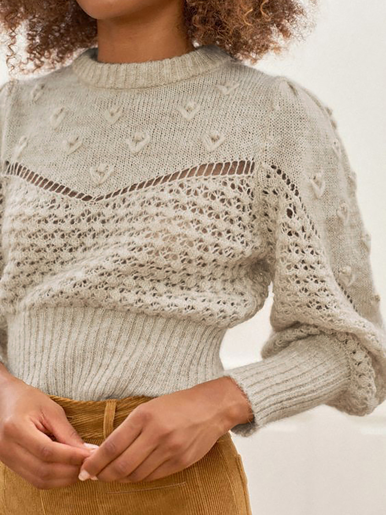 Knit Crewneck Long Sleeve Pullover Hollow Out Top - Spring/Autumn SSU-00069