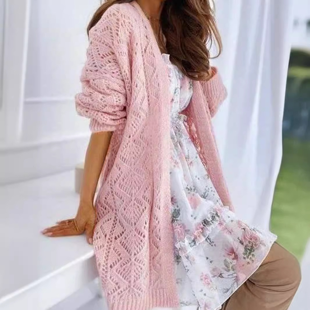 Knit Cardigan Sweater Women's Long Open Front Lightweight Fall SSU-00104