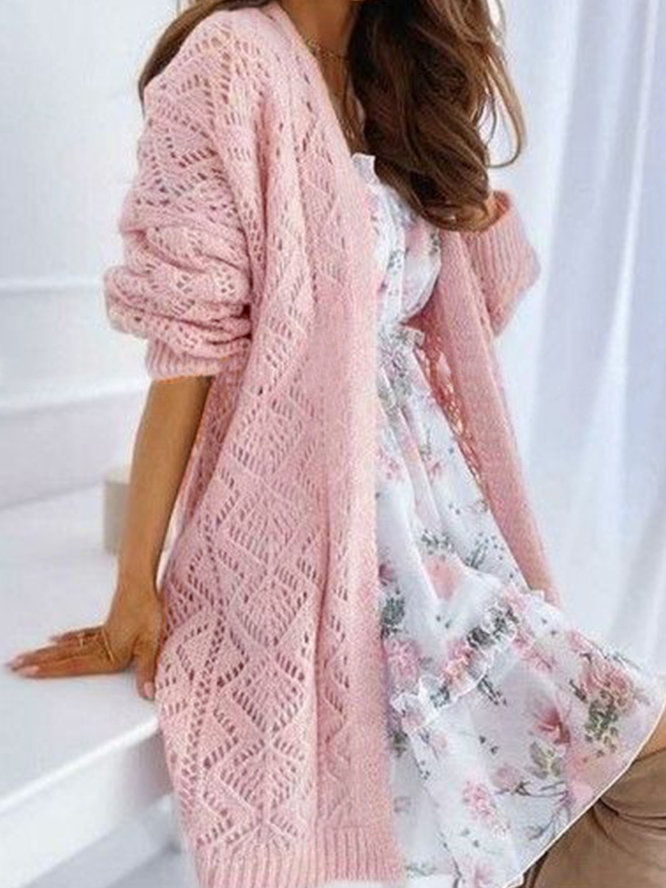 Knit Cardigan Sweater Women's Long Open Front Lightweight Fall SSU-00104