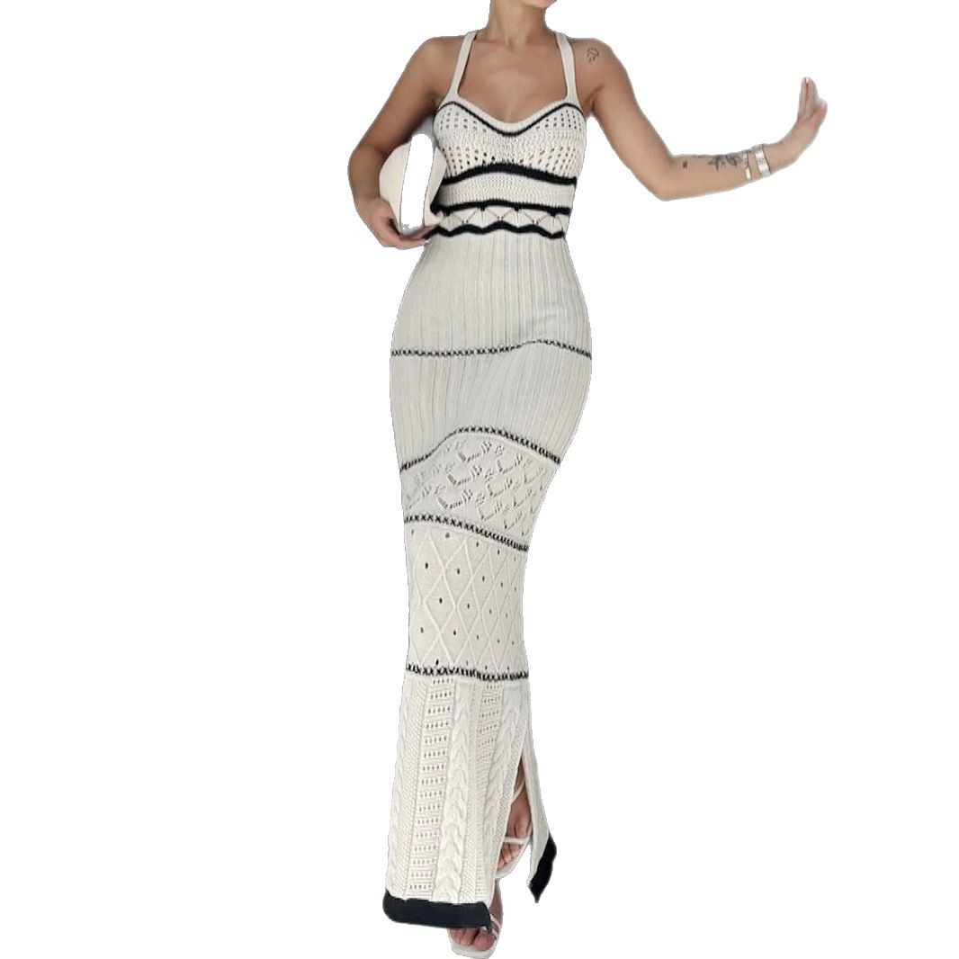 Knit Slip Maxi Dress Slit Texture Summer Vacation