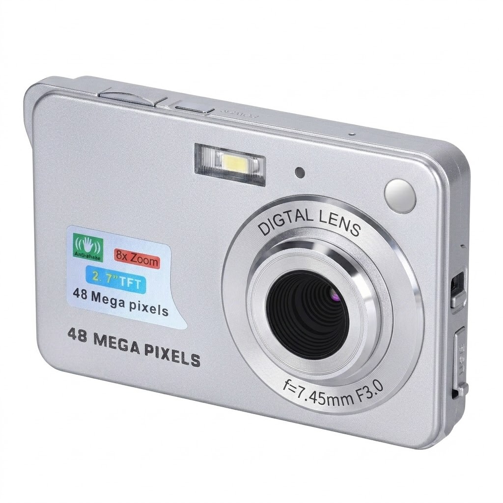 Compact Digital Camera 48MP Point and Shoot, 8X Digital Zoom, 2.7-Inch TFT Screen, Anti-Shake Technology