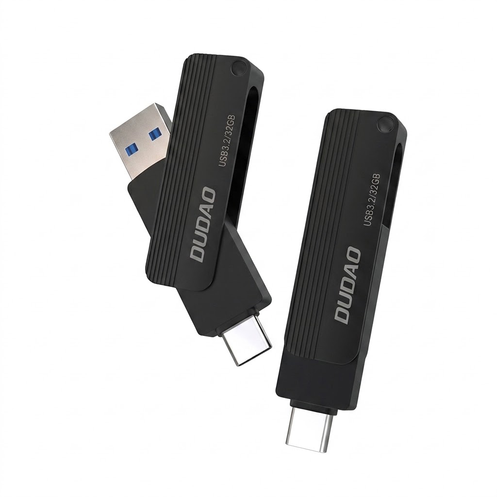 Dual Interface USB 3.2 Flash Drive, Type-C & USB-A, 360° Rotating Design for Phone & PC, Gunmetal