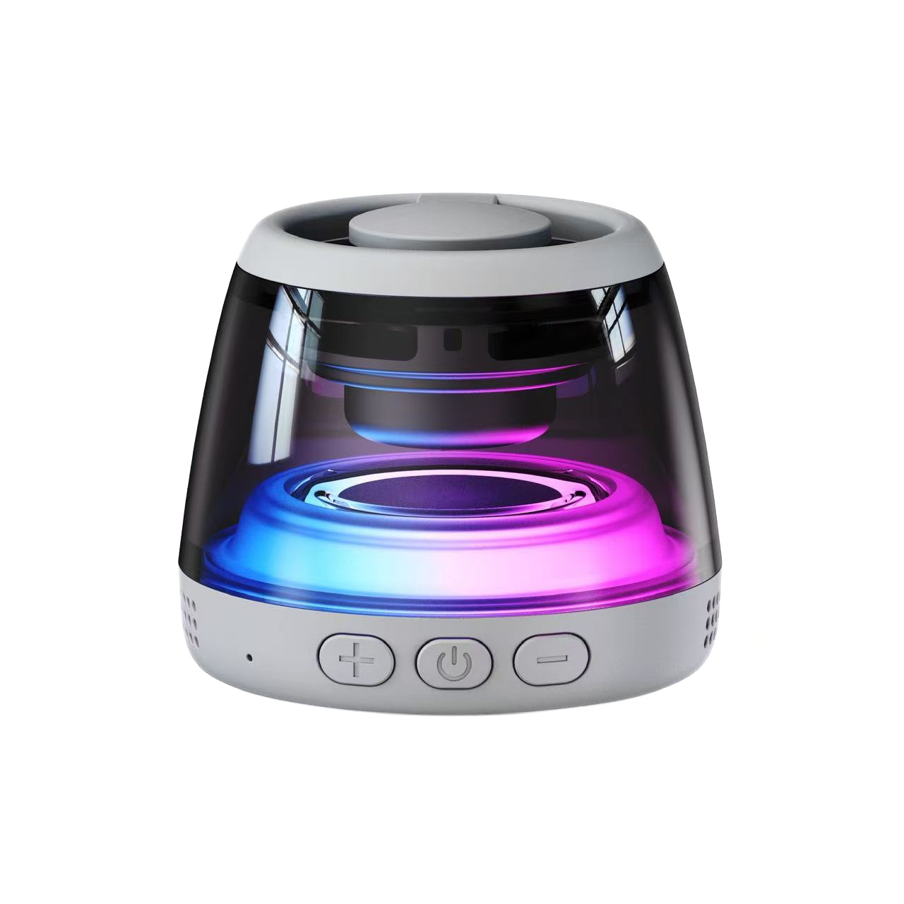 Altavoz portátil Bluetooth 5.4 RGB con base magnética, audio de 360°, iluminación dinámica, 8 horas de reproducción y soporte inalámbrico duradero.