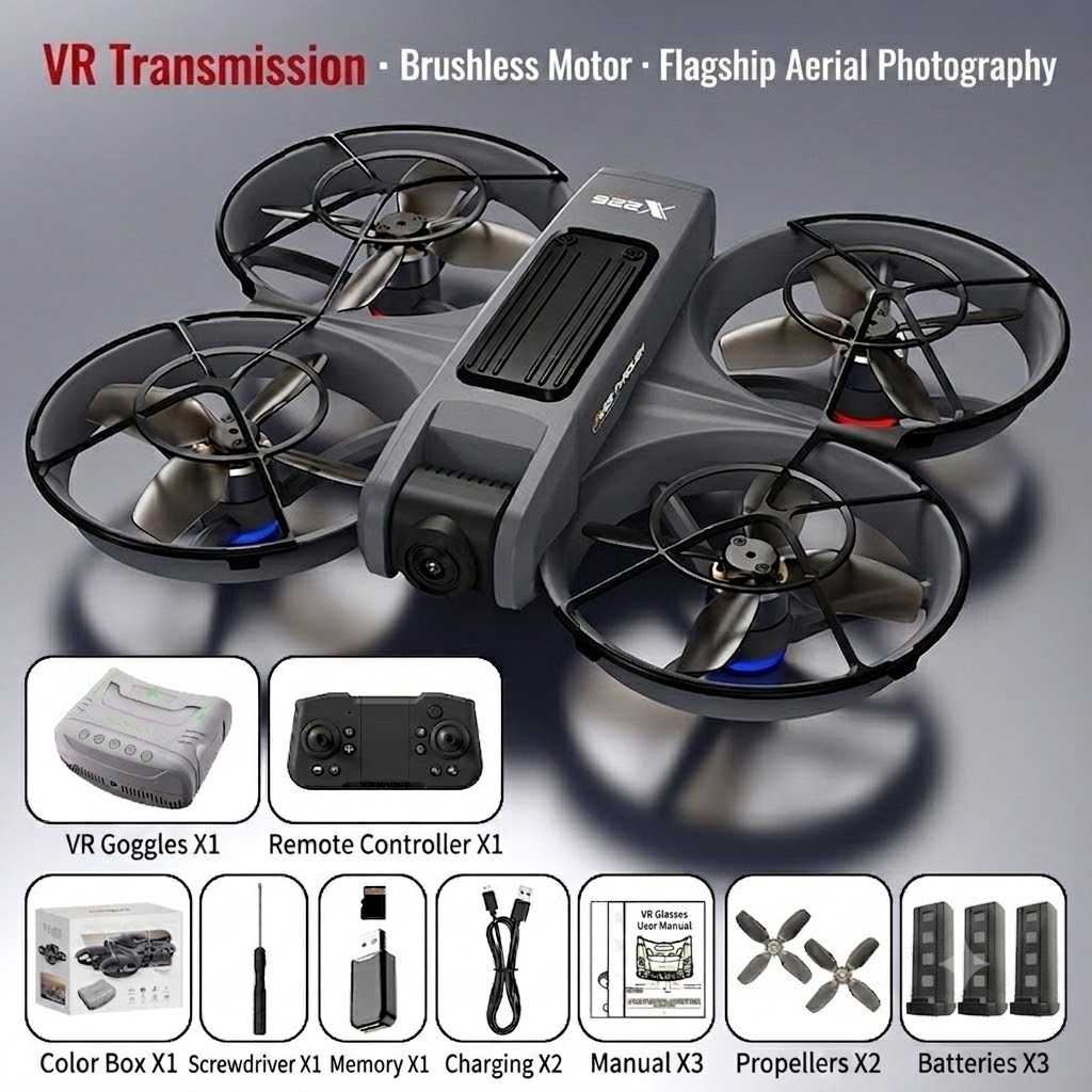 X226 Brushless FPV Drone with VR Headset, HD Camera, Integrated Screen Remote, Foldable RC Quadcopter