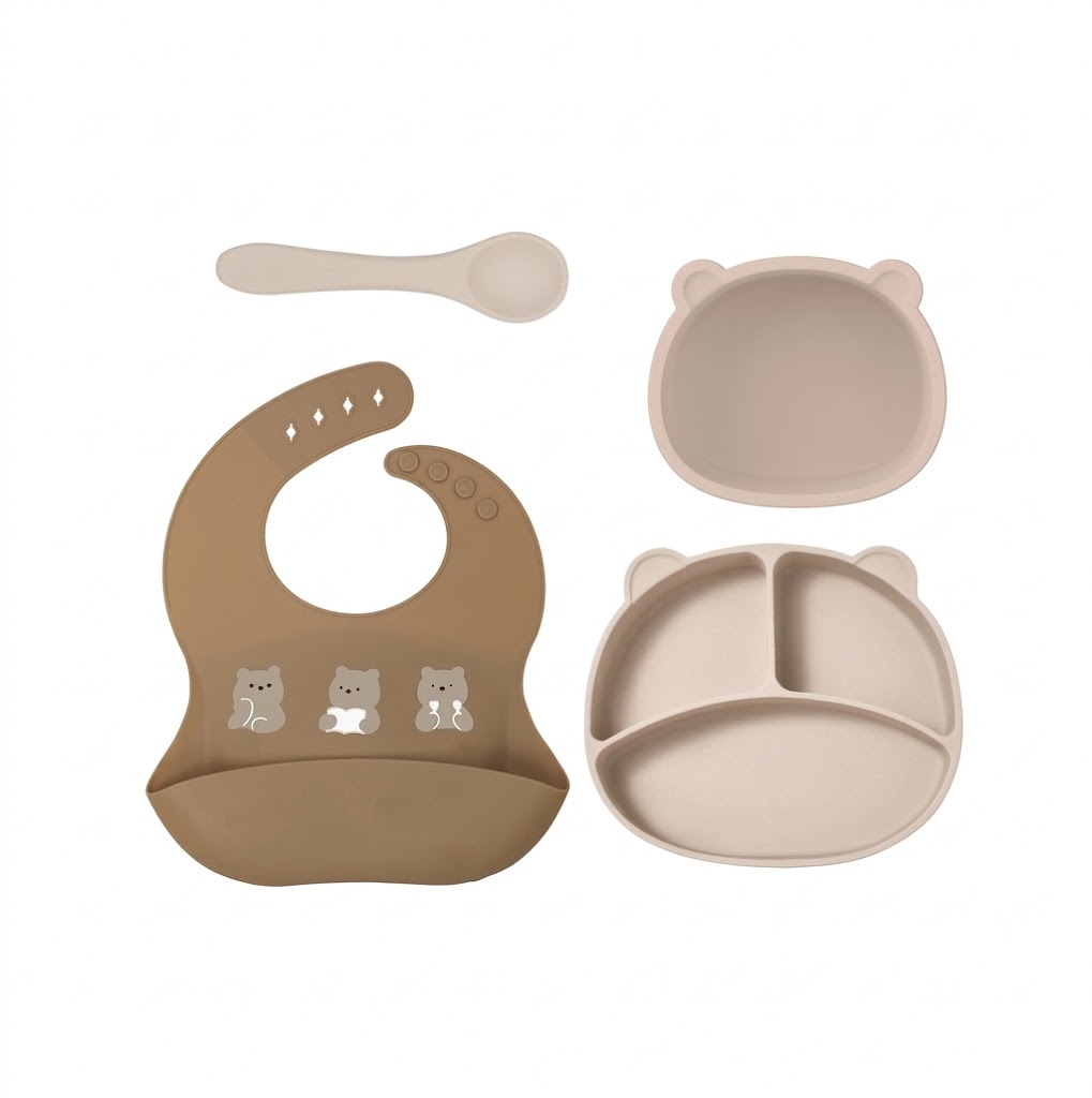 Silicone Baby Feeding Set with Suction Plate & Bib
