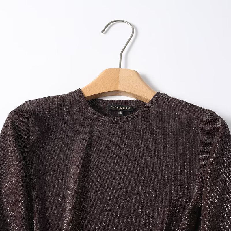 Women's Metallic Long Sleeve T-Shirt Slim Fit KUN-00009