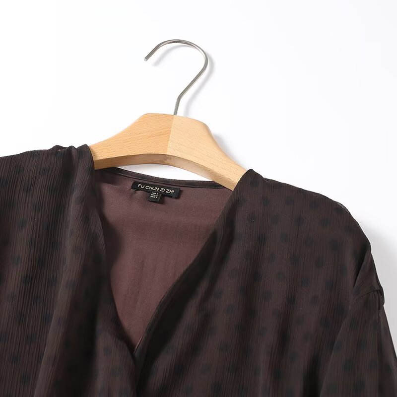 Women's Polka Dot V-Neck Blouse - Chic French Style KUN-00098