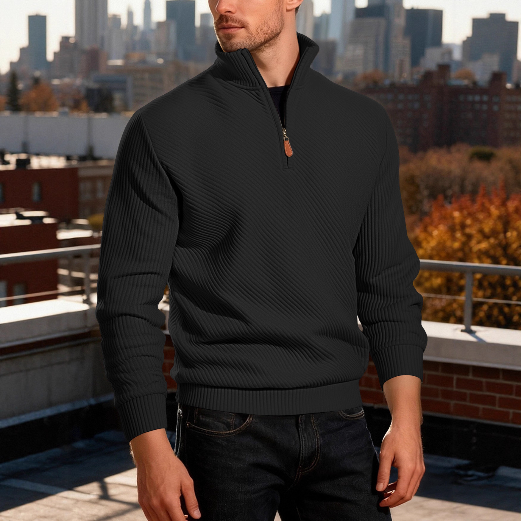 Men's Twill Jacquard Pullover Sweatshirt Long Sleeve Casual Sport NDF-00044