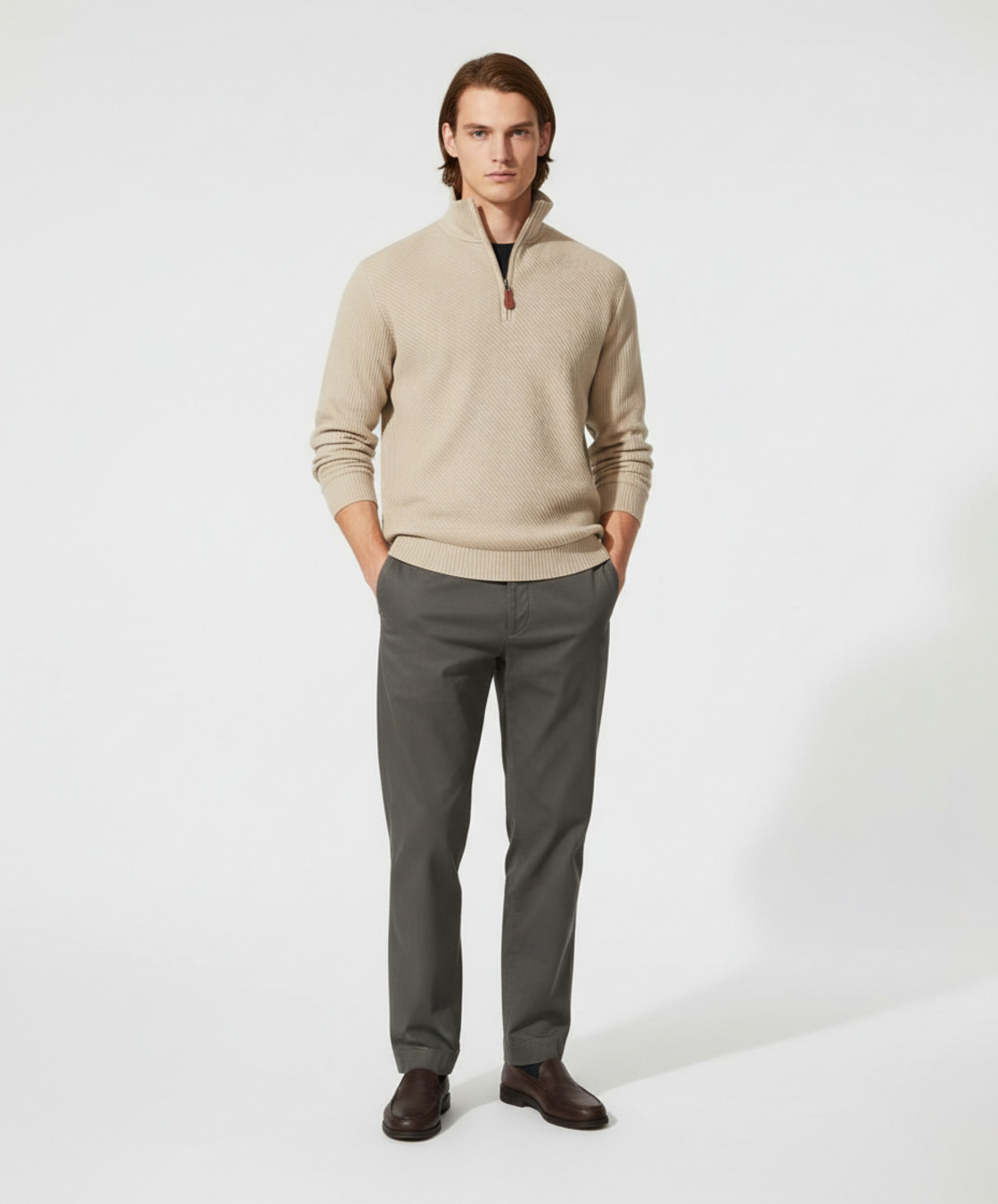 Men's Twill Jacquard Pullover Sweatshirt Long Sleeve Casual Sport NDF-00044