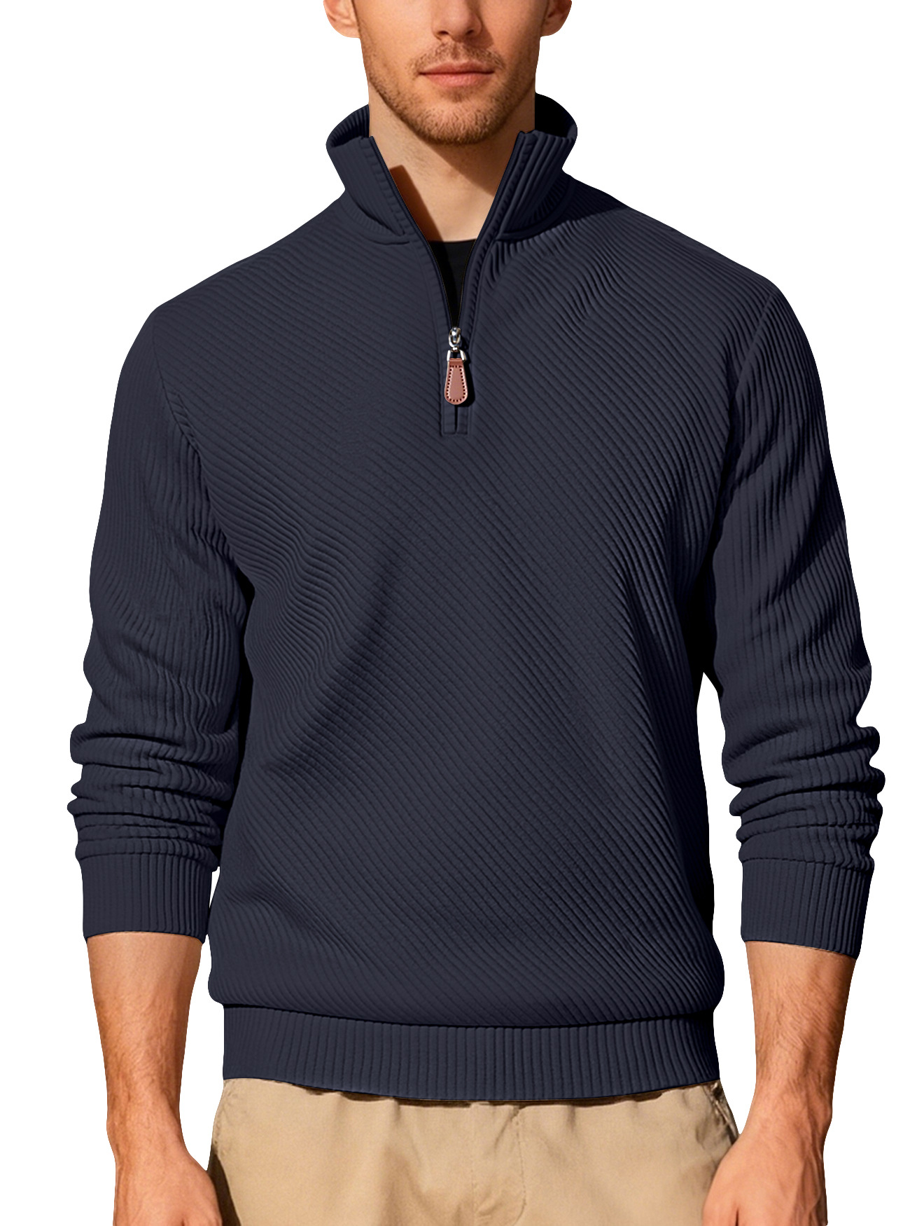 Men's Twill Jacquard Pullover Sweatshirt Long Sleeve Casual Sport NDF-00044