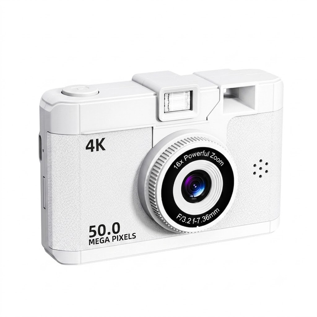 50MP 4K Digital Camera with 16x Digital Zoom, Wi-Fi Transfer, 2.4-Inch IPS Screen, MP3 Playback, 800mAh Battery