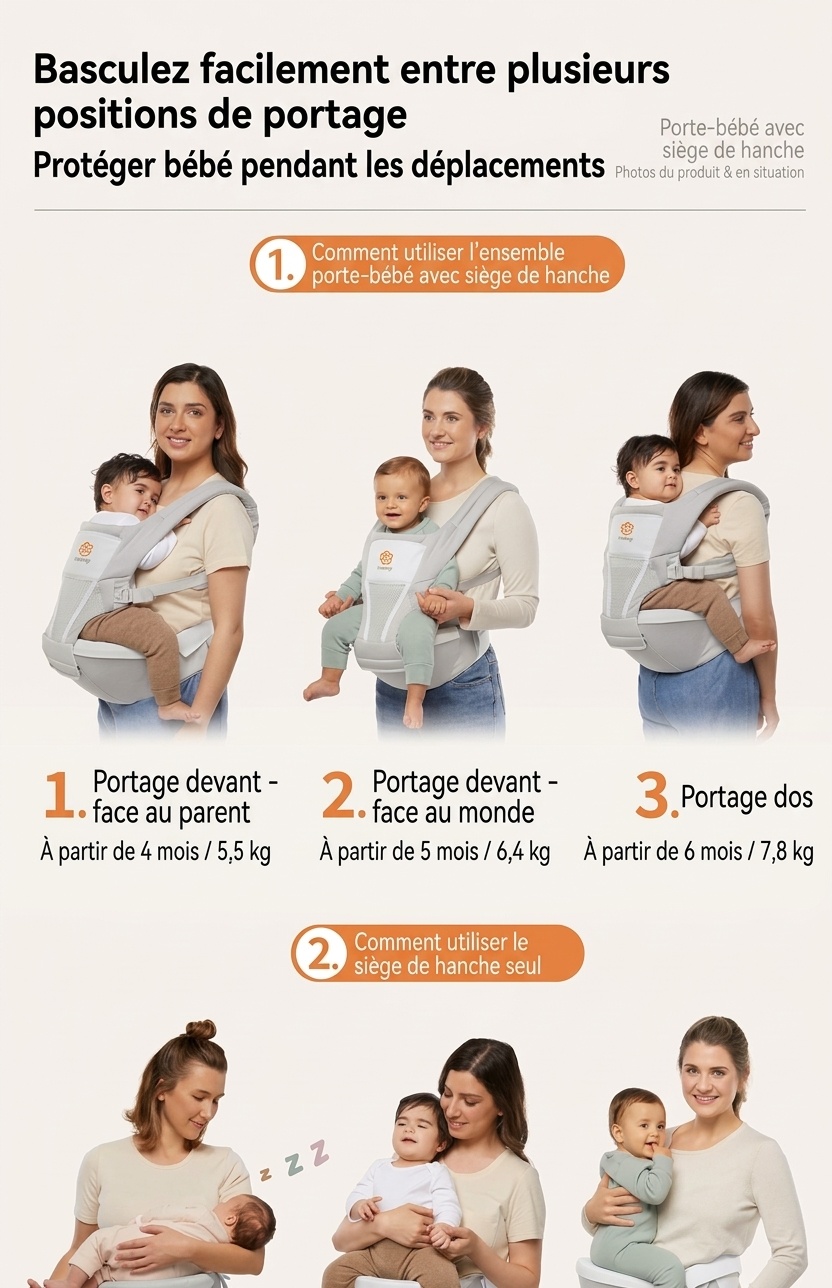 Porte-bébé Ergobaby Alta avec assise sur la hanche - Ergonomique et respirant
