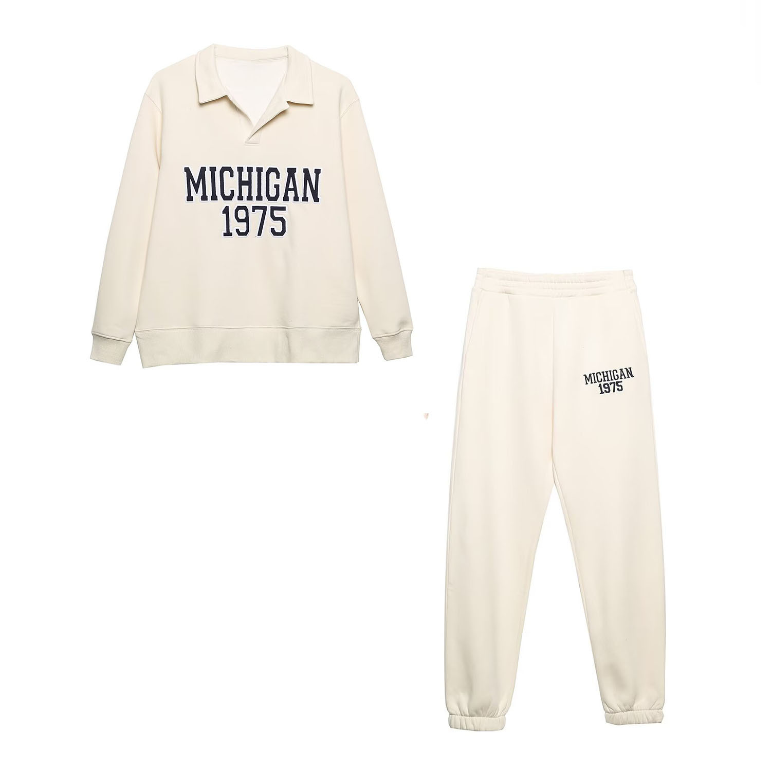 Women's Polo Sweatshirt & Jogger Set - Embroidered KUN-00136