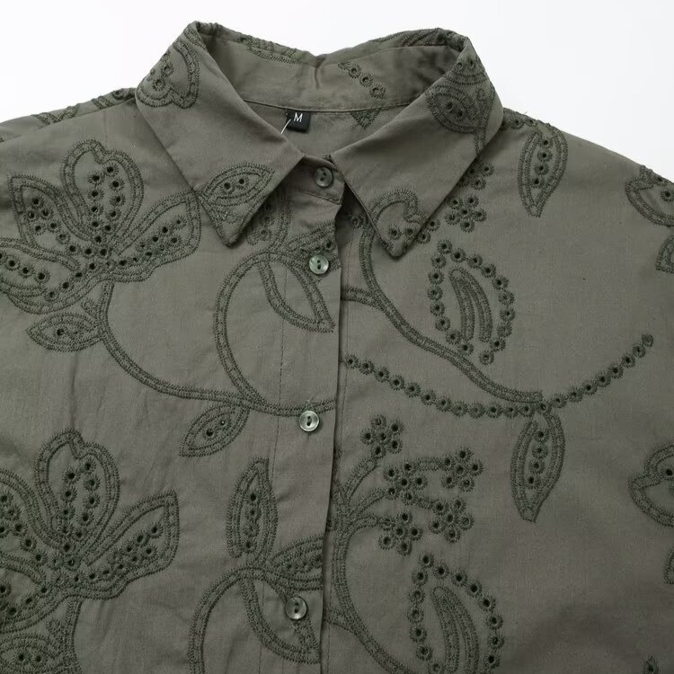 Embroidered Classic Shirt - European Style Versatile Top KUN-00008