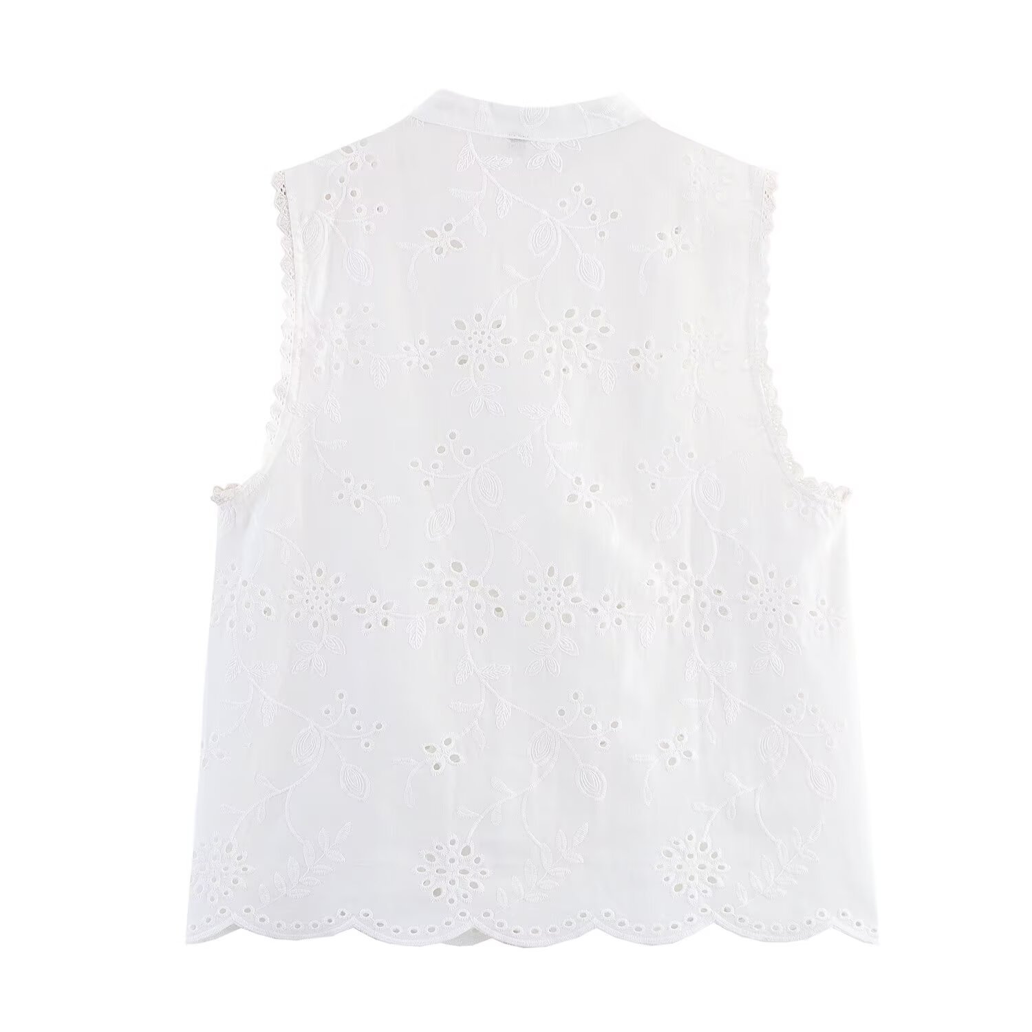 Geborduurde blouse met opengewerkte details - Europese chique blouse KUN-00026