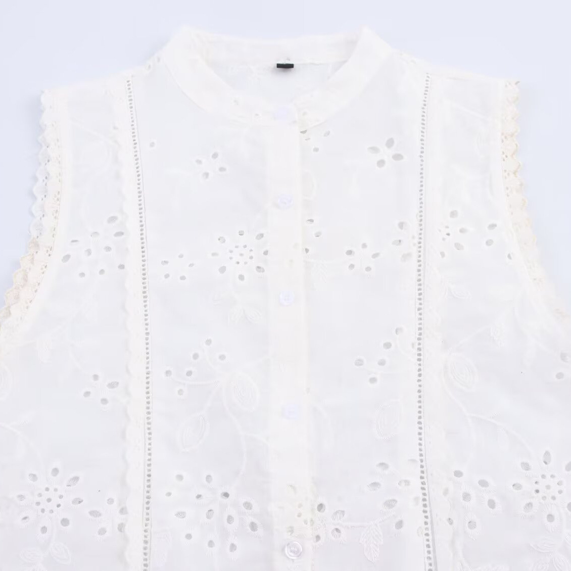 Geborduurde blouse met opengewerkte details - Europese chique blouse KUN-00026