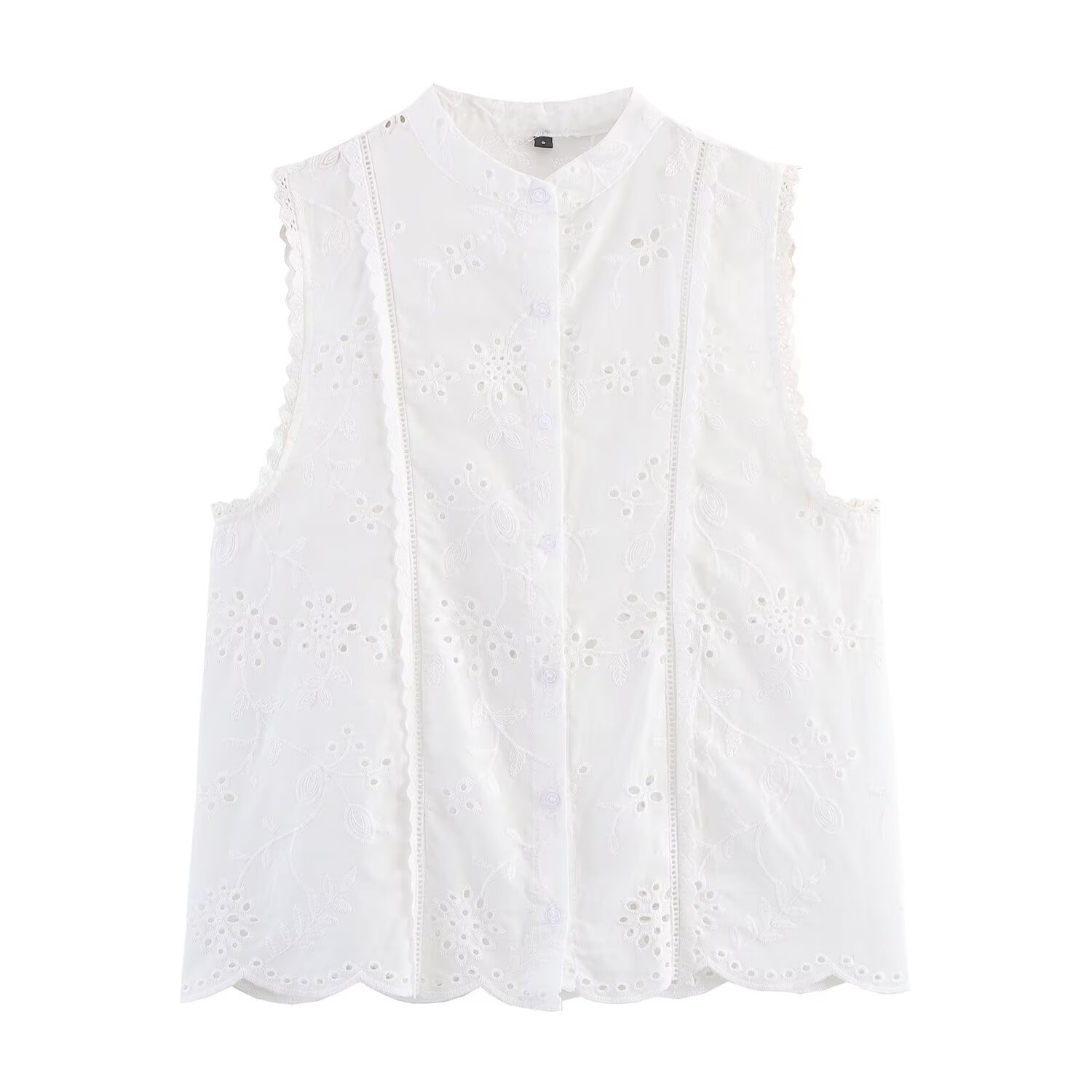 Geborduurde blouse met opengewerkte details - Europese chique blouse KUN-00026