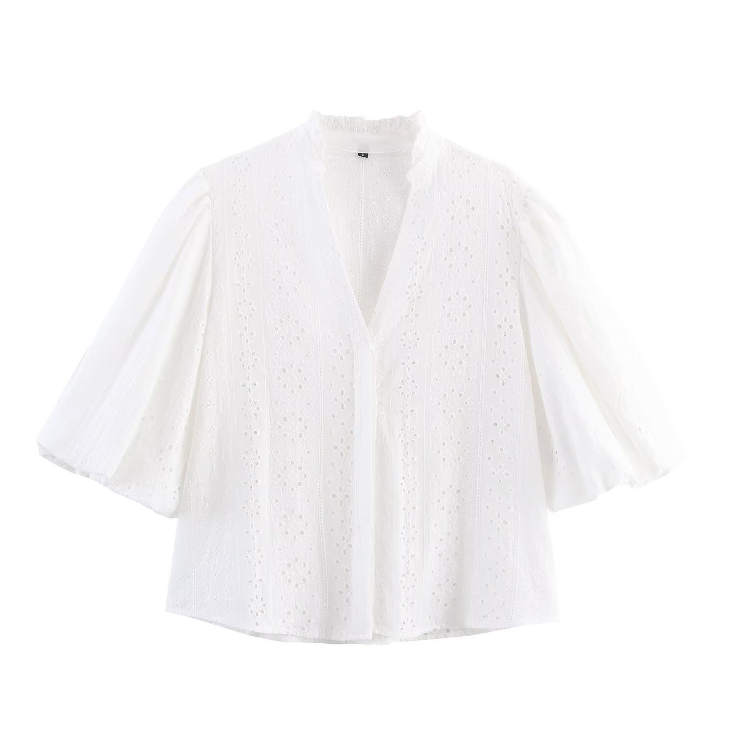 Women's Puff Sleeve Embroidered Blouse - Elegant & Stylish KUN-00027