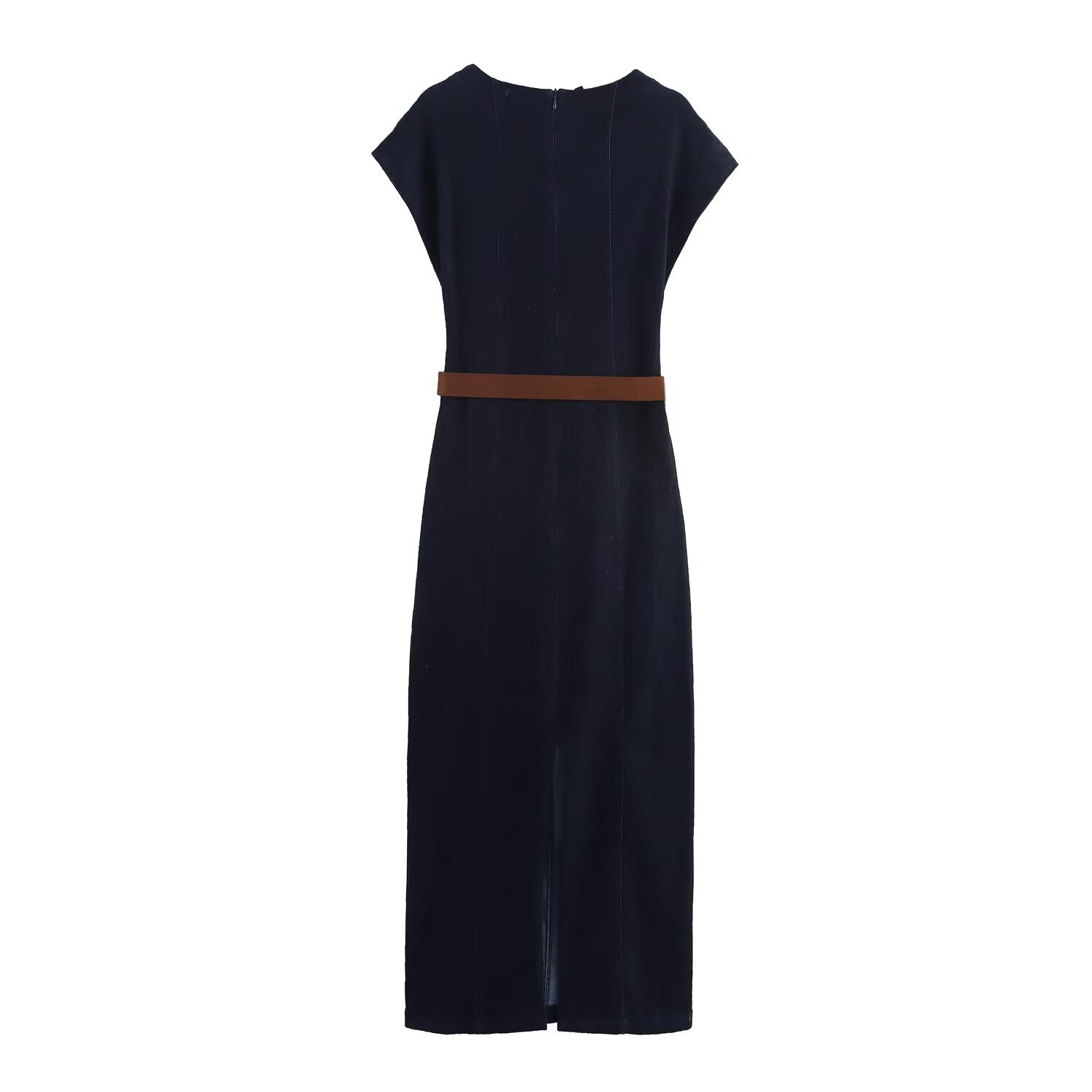 Midi Dress with Belt - Slim Fit European Style KUN-00146