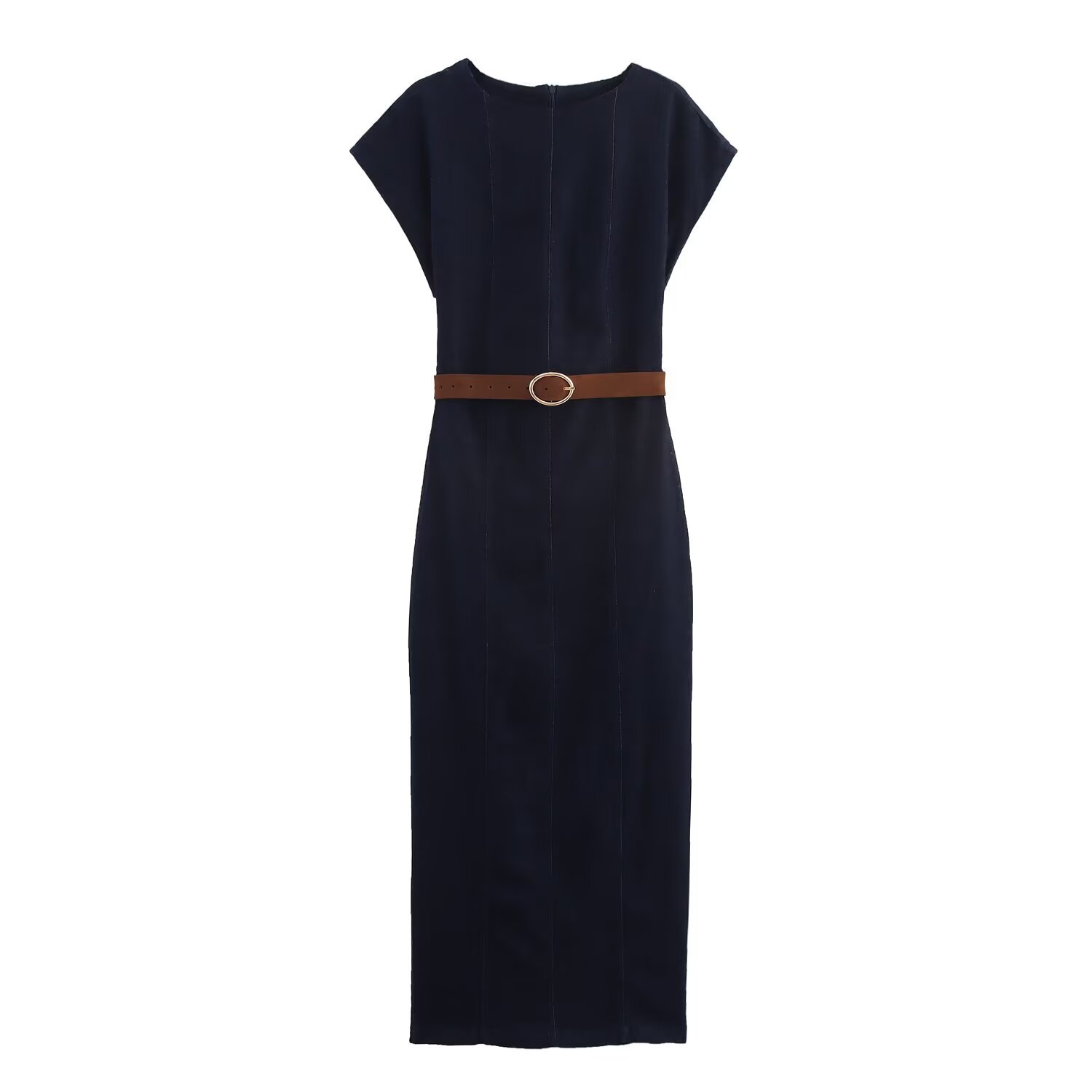 Midi Dress with Belt - Slim Fit European Style KUN-00146
