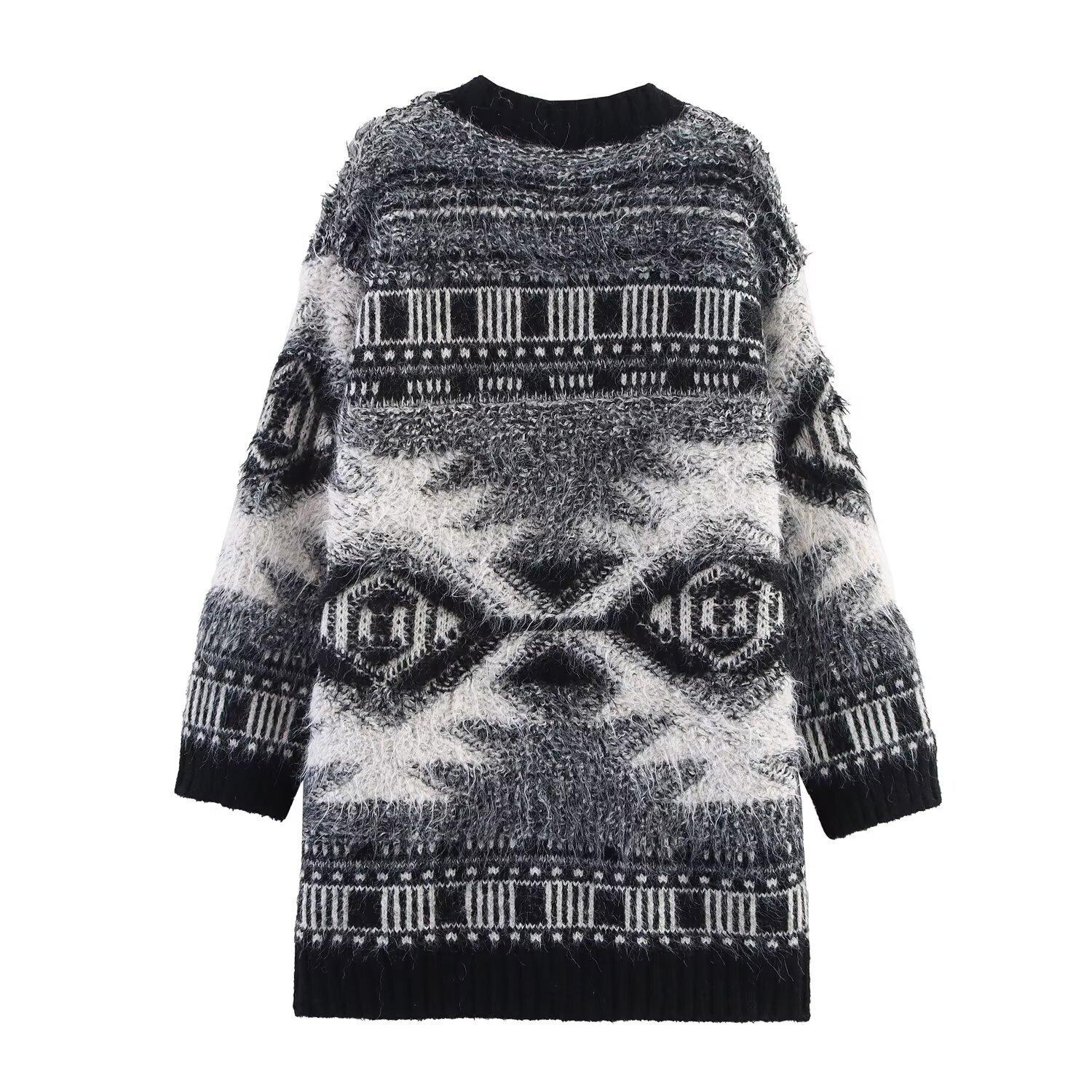 Cárdigan de punto jacquard con abertura frontal de moda KUN-00133