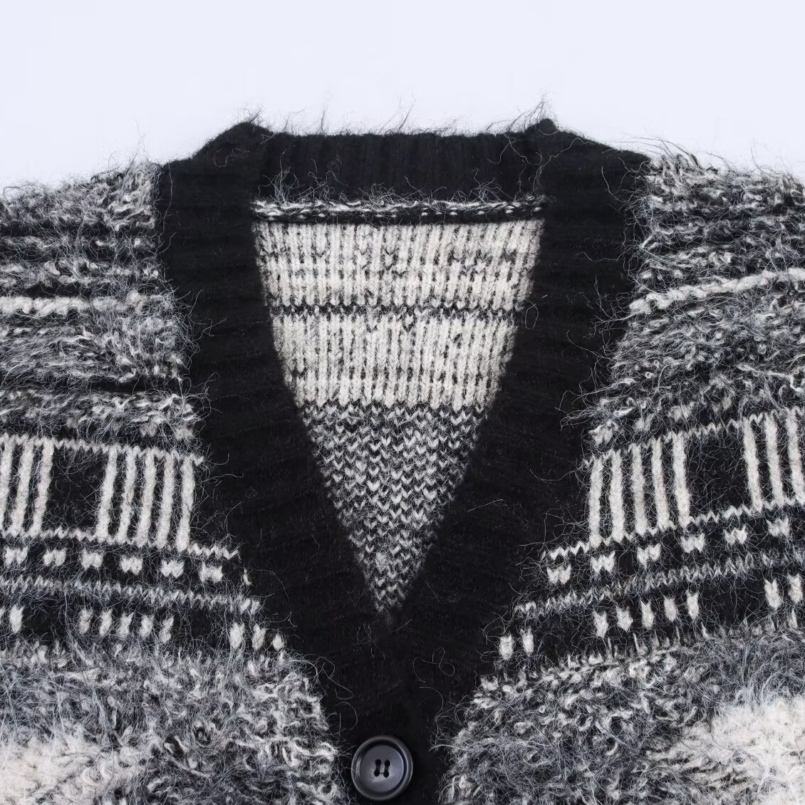 Cárdigan de punto jacquard con abertura frontal de moda KUN-00133