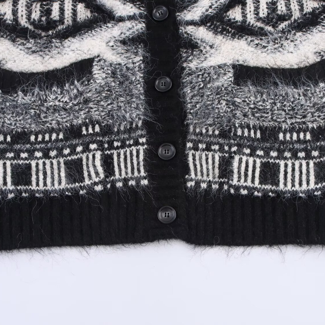 Cárdigan de punto jacquard con abertura frontal de moda KUN-00133