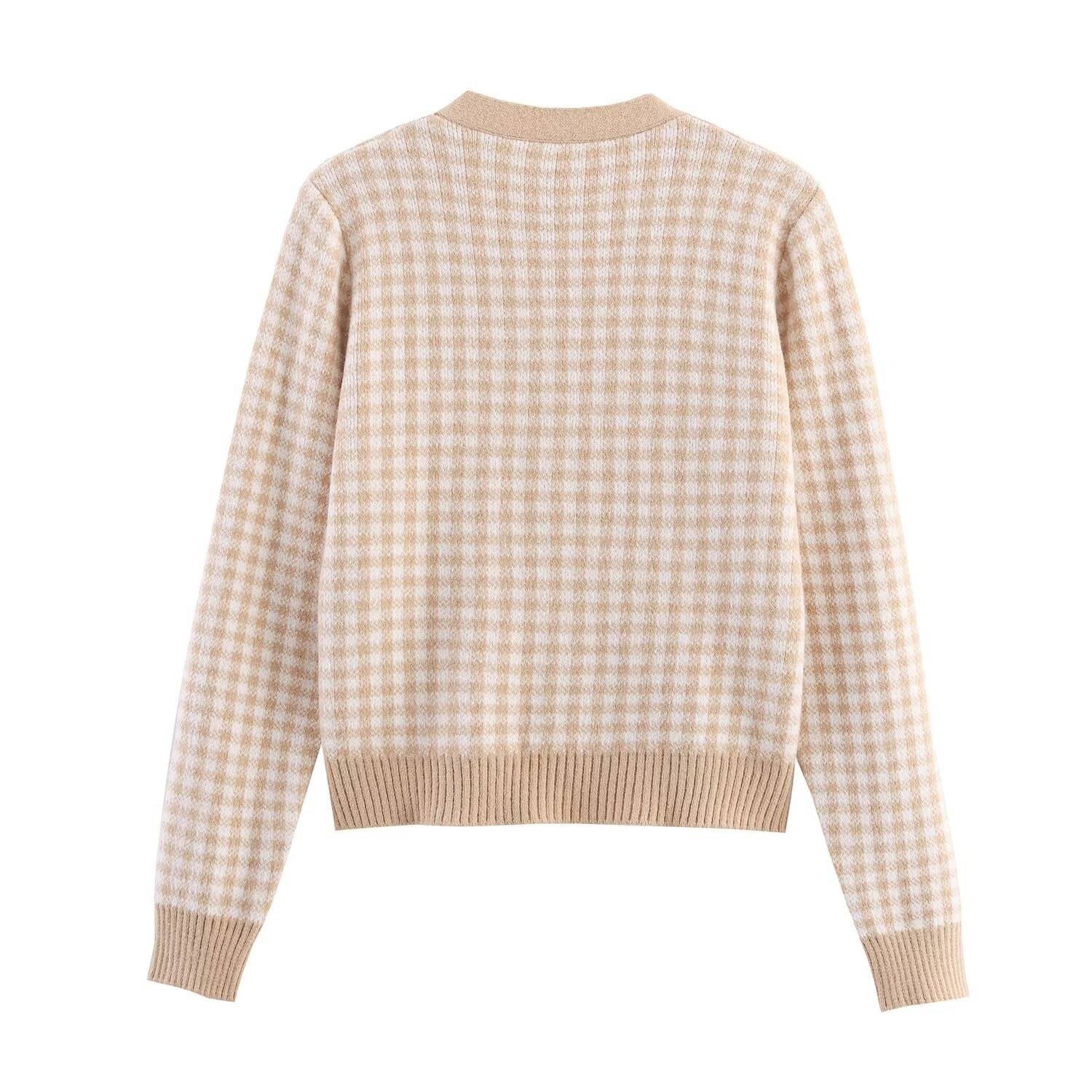 Knit Cardigan - Embroidered Plaid, Casual Chic KUN-00030