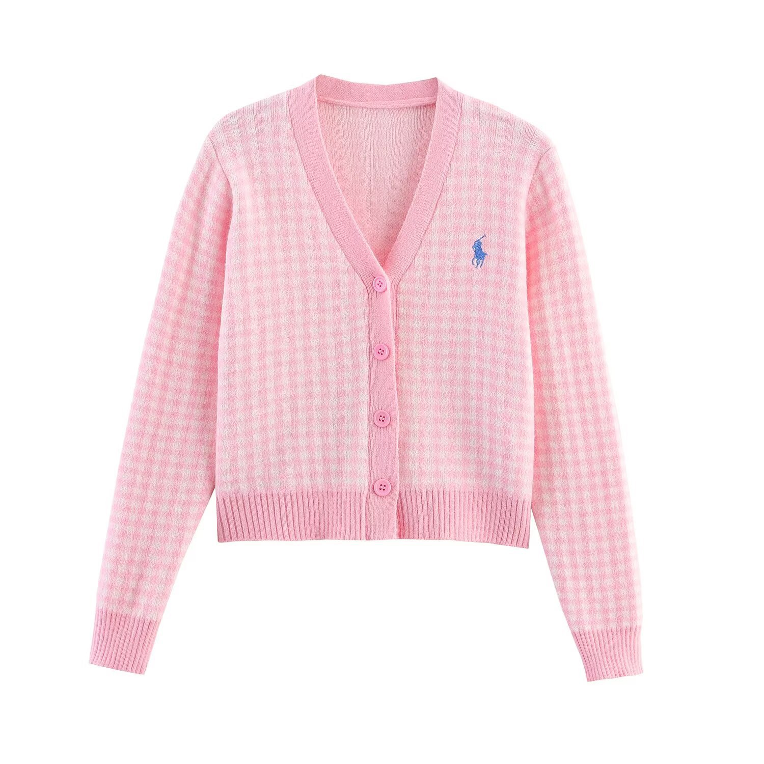 Knit Cardigan - Embroidered Plaid, Casual Chic KUN-00030