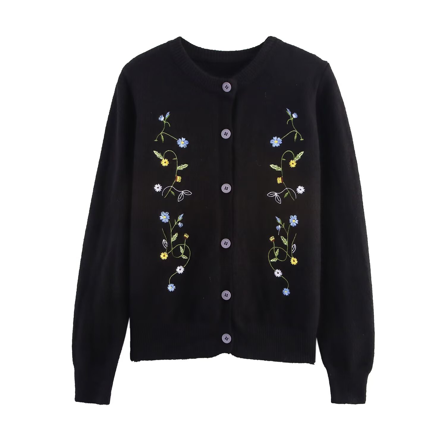 Knit Cardigan Embroidered Casual Top KUN-00092