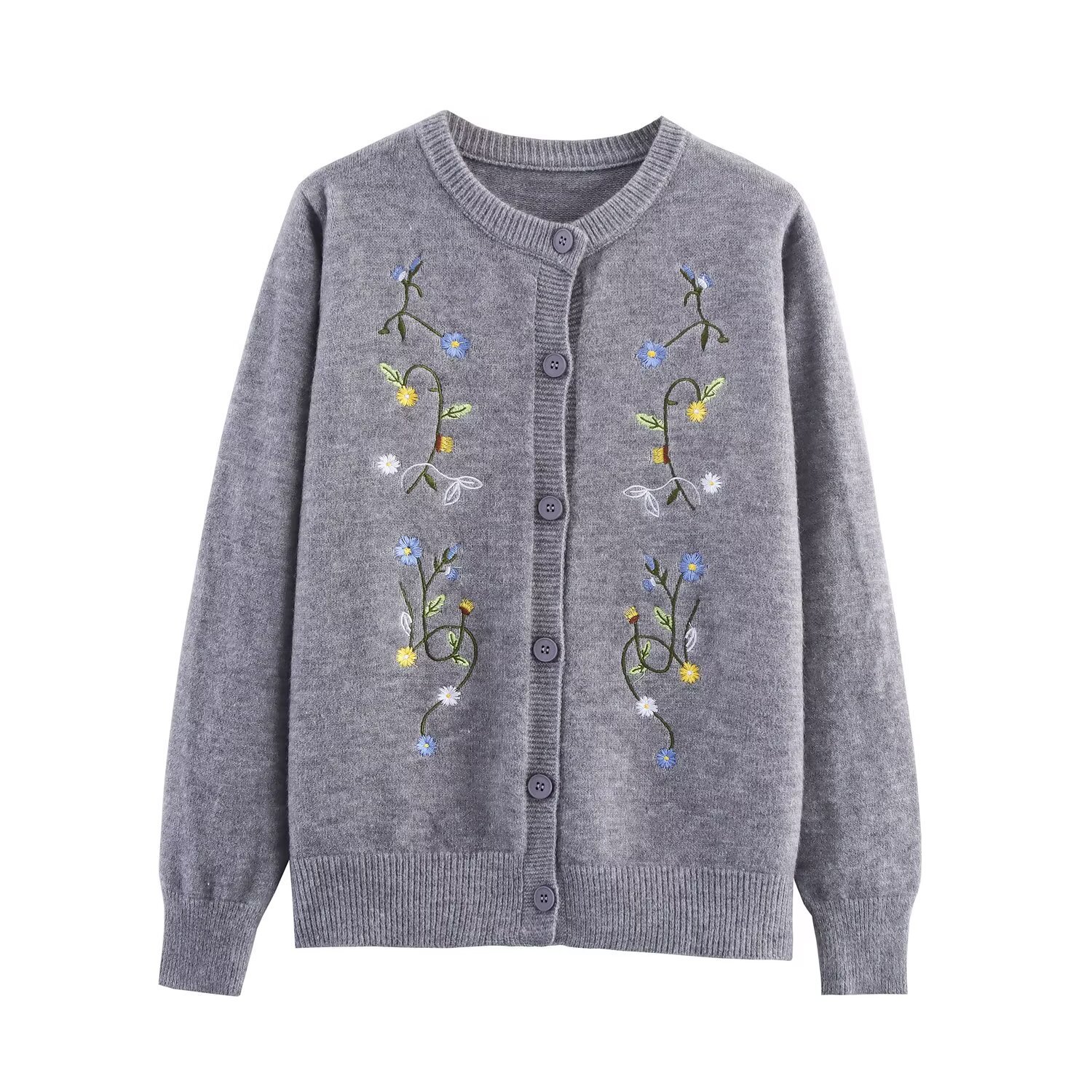 Knit Cardigan Embroidered Casual Top KUN-00092