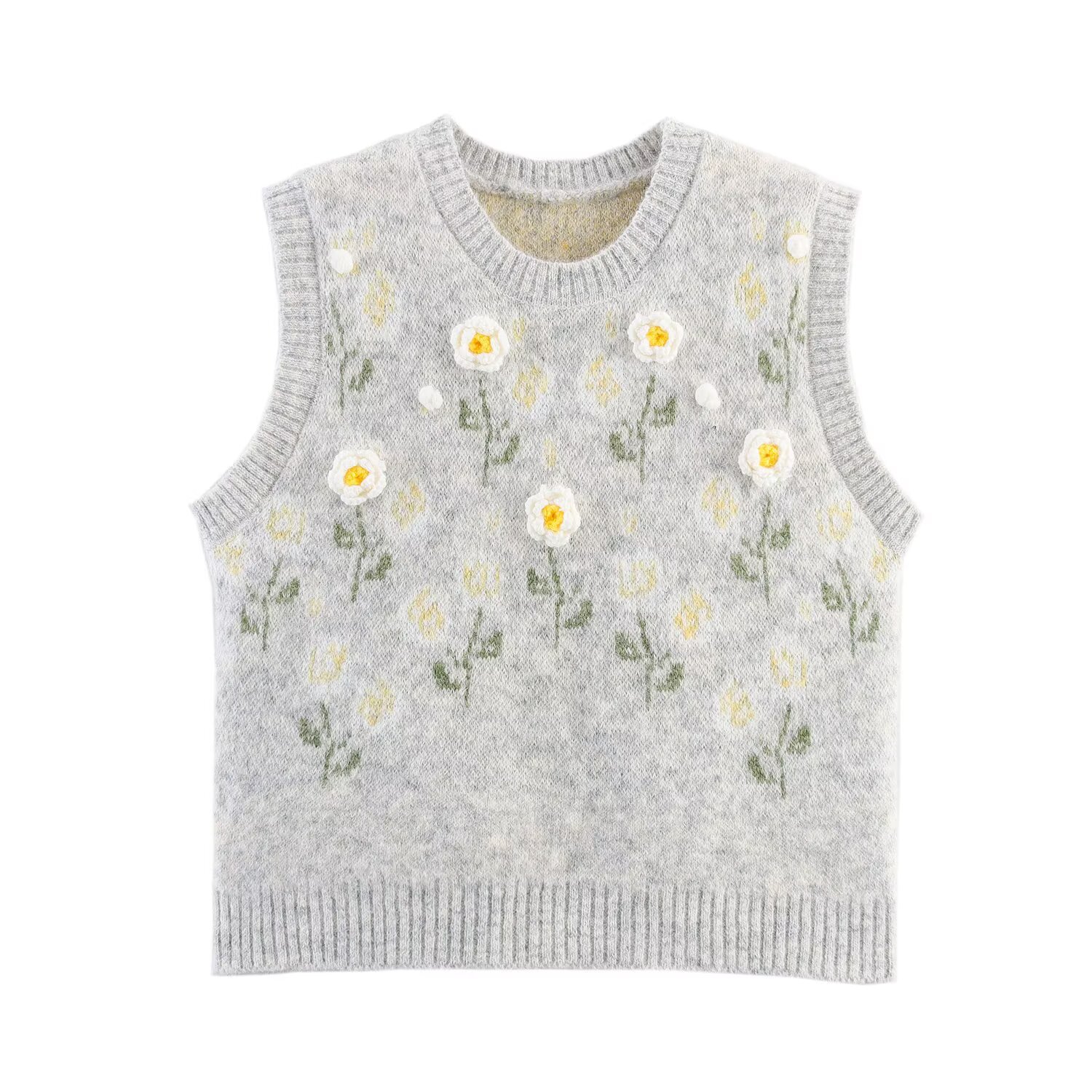 Gebreid vest met 3D-bloemenprint, stijlvolle tanktop KUN-00069