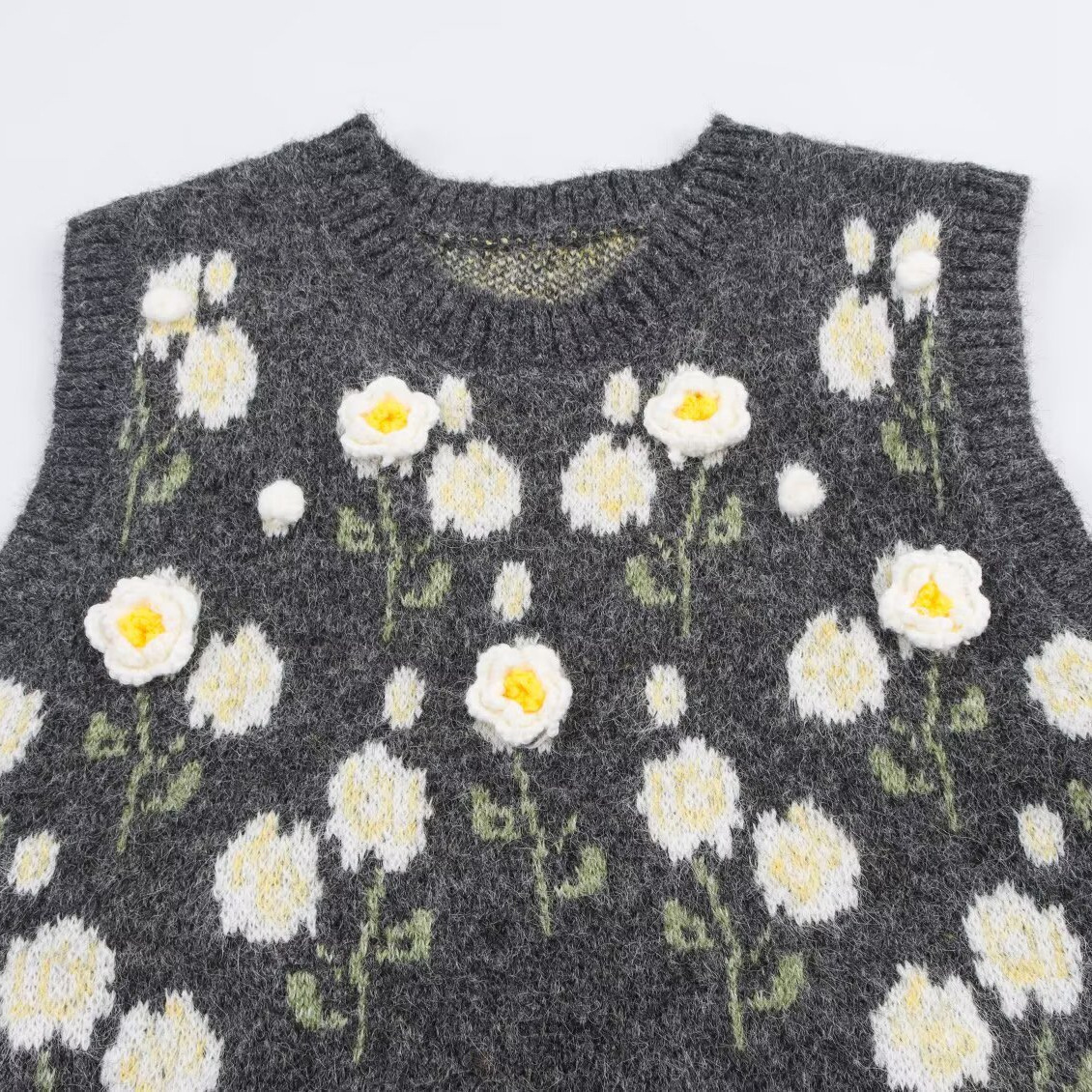 Gebreid vest met 3D-bloemenprint, stijlvolle tanktop KUN-00069