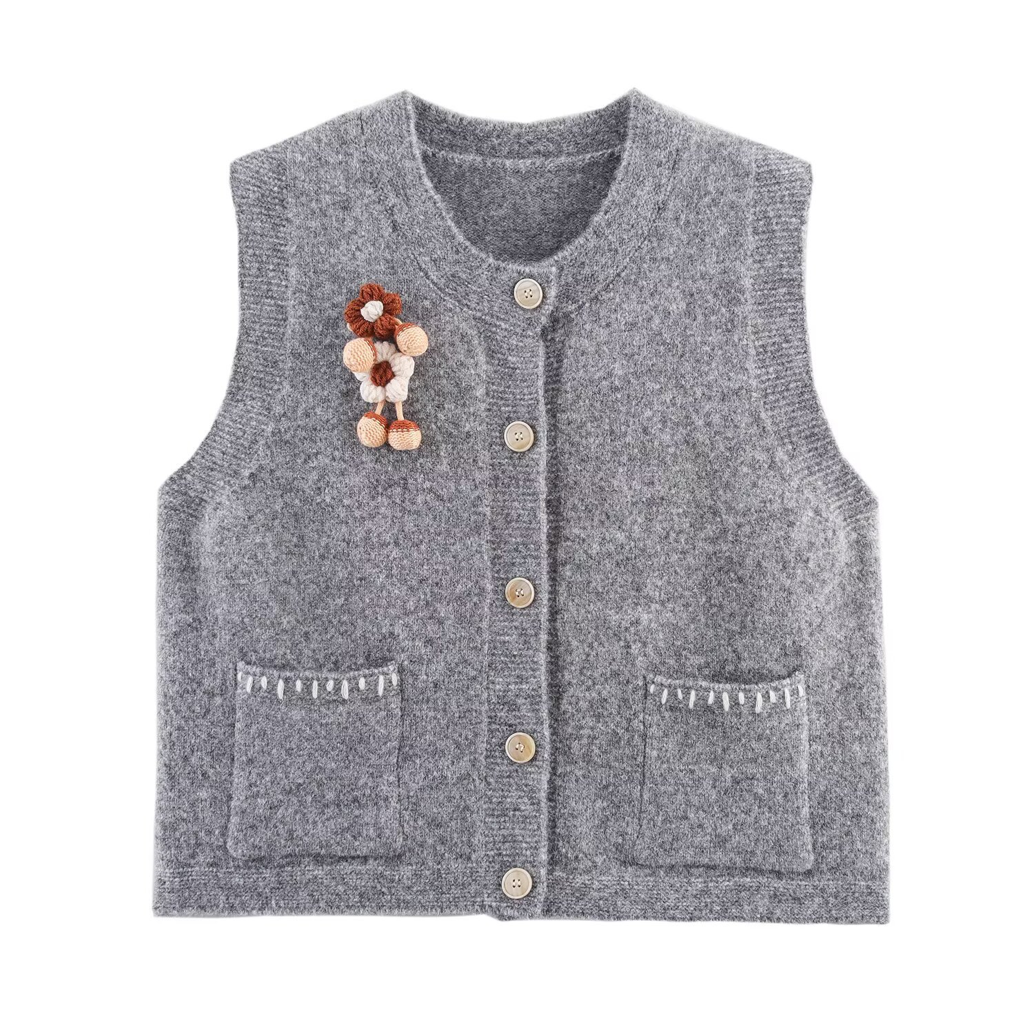 Chaleco de punto floral - Top sin mangas de estilo europeo moderno KUN-00071