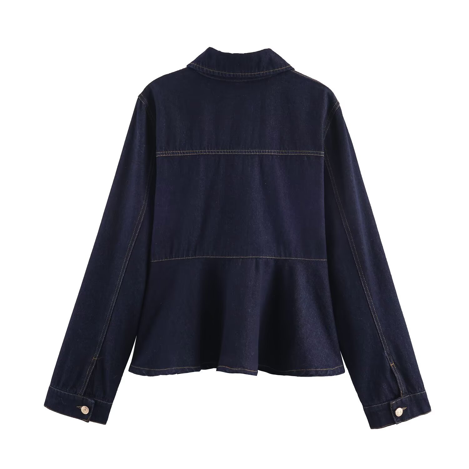 Conjunto de chaqueta vaquera y jeans de cintura alta para mujer - Mangas abullonadas KUN-00060